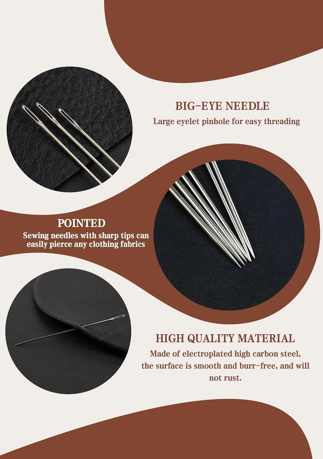 بسته 36 عددی سوزن خیاطی چشم بزرگ، سوزن های خیاطی دستی در 6 سایز (1.5-2.6 اینچ)، سوزن های گلدوزی به همراه سوزن نخ کن، بشکاف و انگشتانه، سوزن های رفو برای بافندگی، بافتنی بسته 36 عددی سوزن خیاطی چشم بزرگ، سوزن های خیاطی دستی در 6 سایز (1.5-2.6 اینچ)، سوزن های گلدوزی به همراه سوزن نخ کن، بشکاف و انگشتانه، سوزن های رفو برای بافندگی، بافتنی