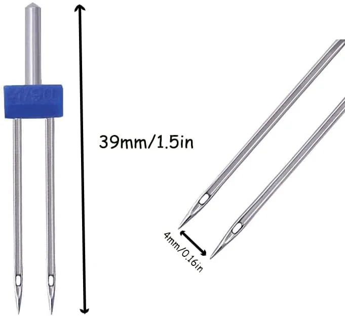 3 عدد سوزن دوقلو چرخ خیاطی با 3 سایز 2/90، 3/90، 4/90 برای چرخ خیاطی خانگی - 4 میلی متر