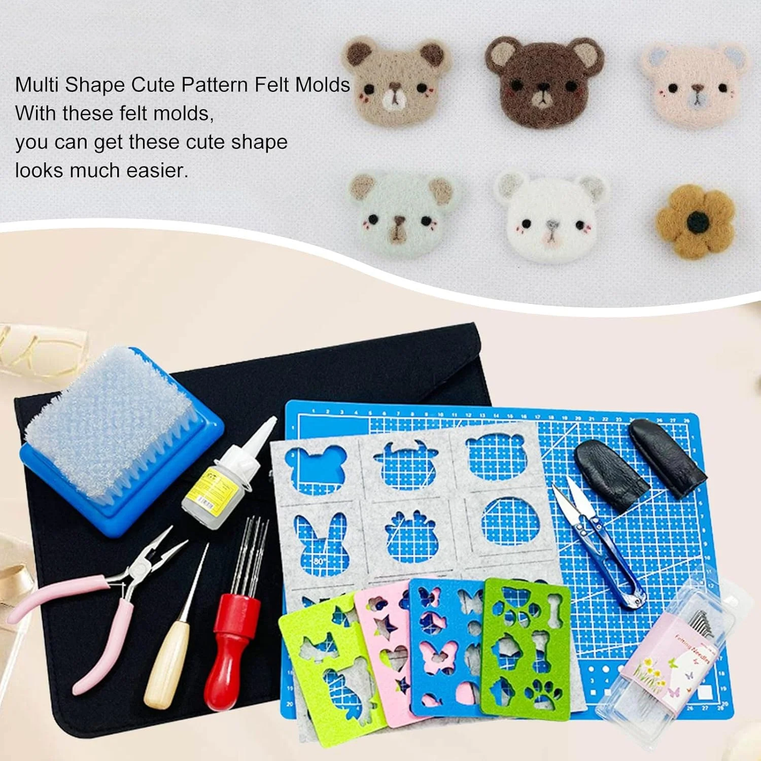 ست پانچ سوزنی - ست پانچ سوزنی دستی با قیچی شابلون نمد دوزی، پد نمد دوزی، ست مبتدی نمد دوزی برای لوازم نمد دوزی حیوانات نمدی ست پانچ سوزنی - ست پانچ سوزنی دستی با قیچی شابلون نمد دوزی، پد نمد دوزی، ست مبتدی نمد دوزی برای لوازم نمد دوزی حیوانات نمدی