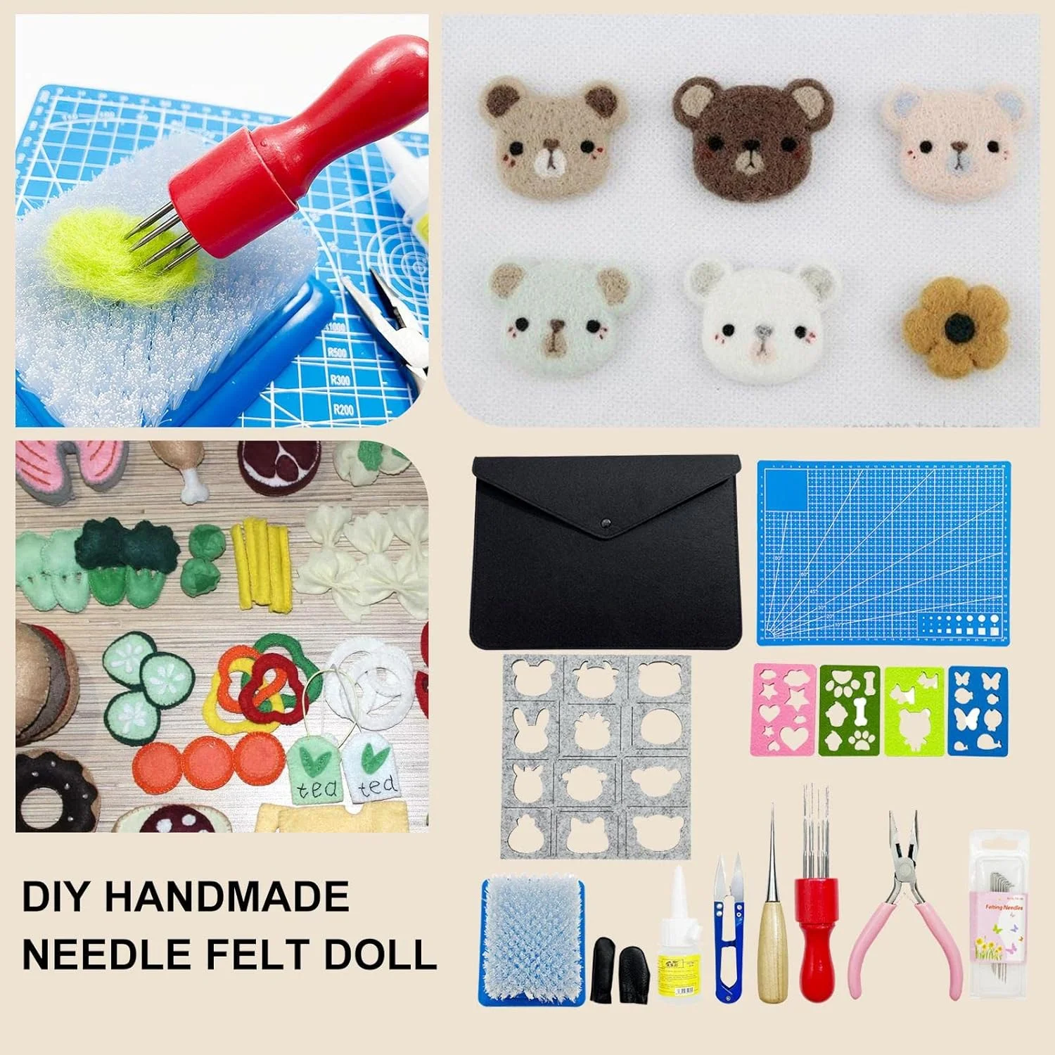 ست پانچ سوزنی - ست پانچ سوزنی دستی با قیچی شابلون نمد دوزی، پد نمد دوزی، ست مبتدی نمد دوزی برای لوازم نمد دوزی حیوانات نمدی ست پانچ سوزنی - ست پانچ سوزنی دستی با قیچی شابلون نمد دوزی، پد نمد دوزی، ست مبتدی نمد دوزی برای لوازم نمد دوزی حیوانات نمدی