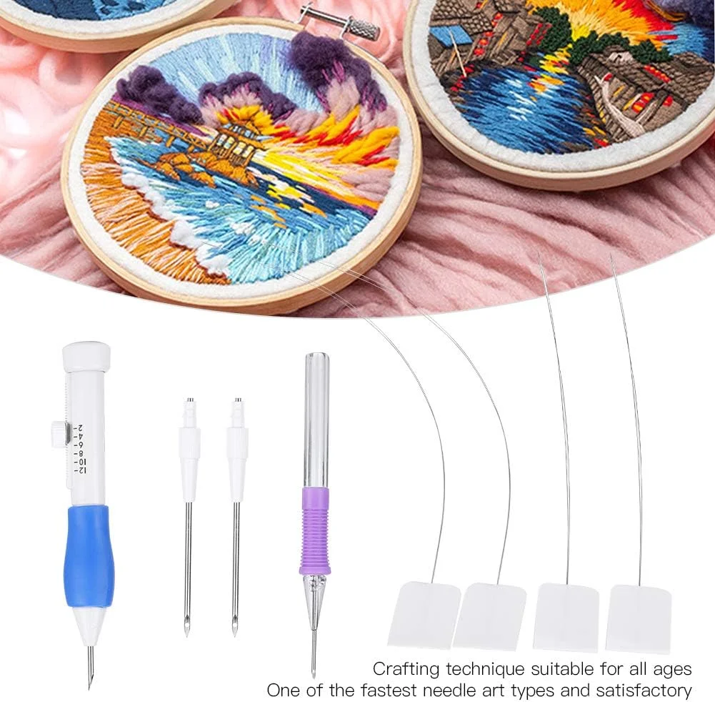 ست سوزن پانچ گلدوزی، سوزن های پانچ گلدوزی، قلم گلدوزی جادویی DIY، ابزار نخ کش سوزن پانچ، سوزن پانچ گلدوزی برای گلدوزی، خیاطی دستی، سوزن های خیاطی