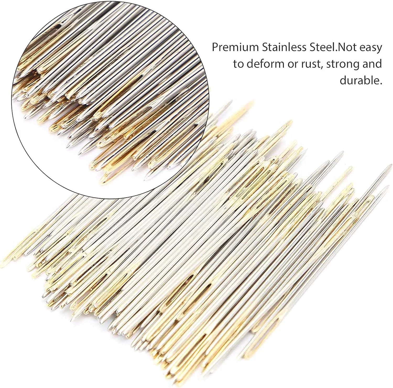 NDNCZDHC 100 عدد سوزن گلدوزی با جعبه نگهداری، سوزن های دوخت چشم بزرگ استیل ضد زنگ، ابزار گلدوزی (#2)