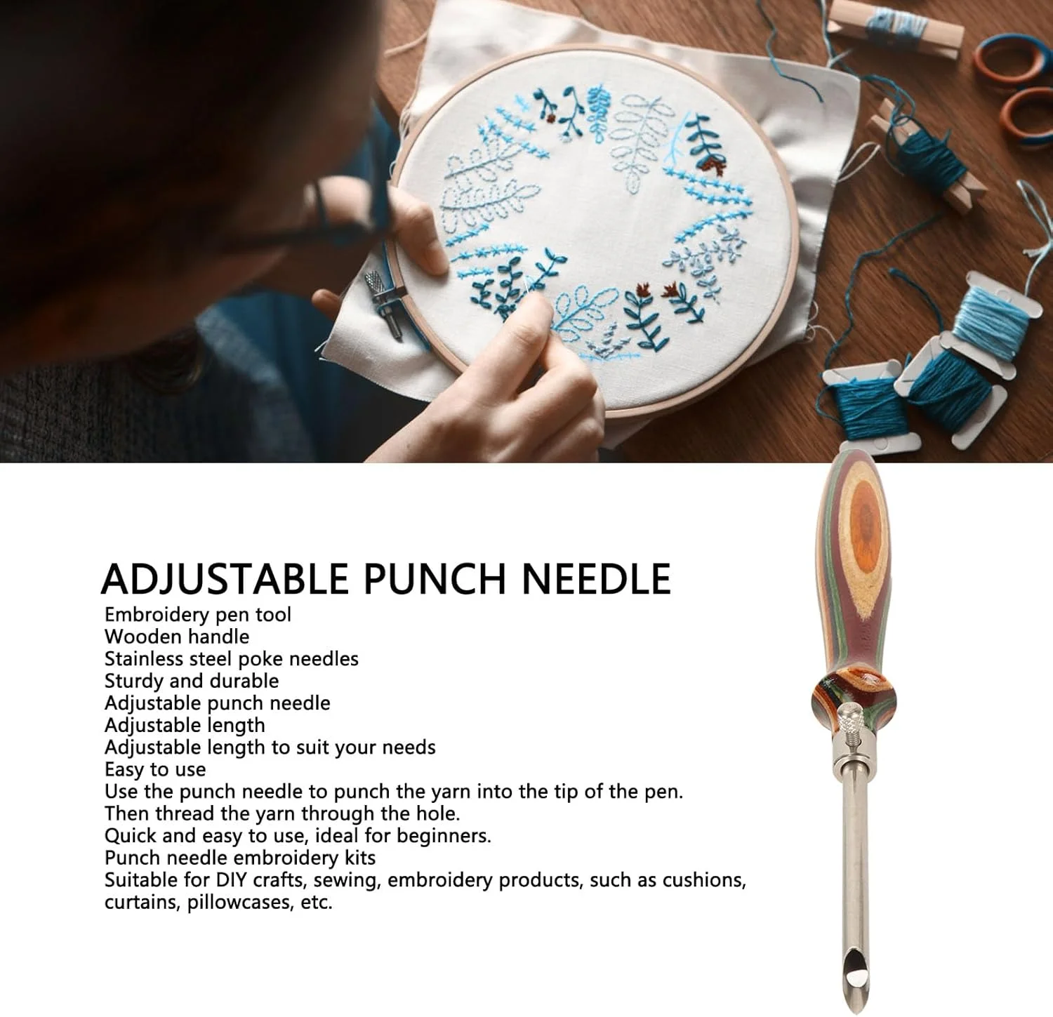 ست سوزن پانچ دسته چوبی NDNCZDHC، ابزار قلم گلدوزی قابل تنظیم 2.5 میلی متر 3.5 میلی متر 5 میلی متر برای دوخت و دوز صنایع دستی DIY