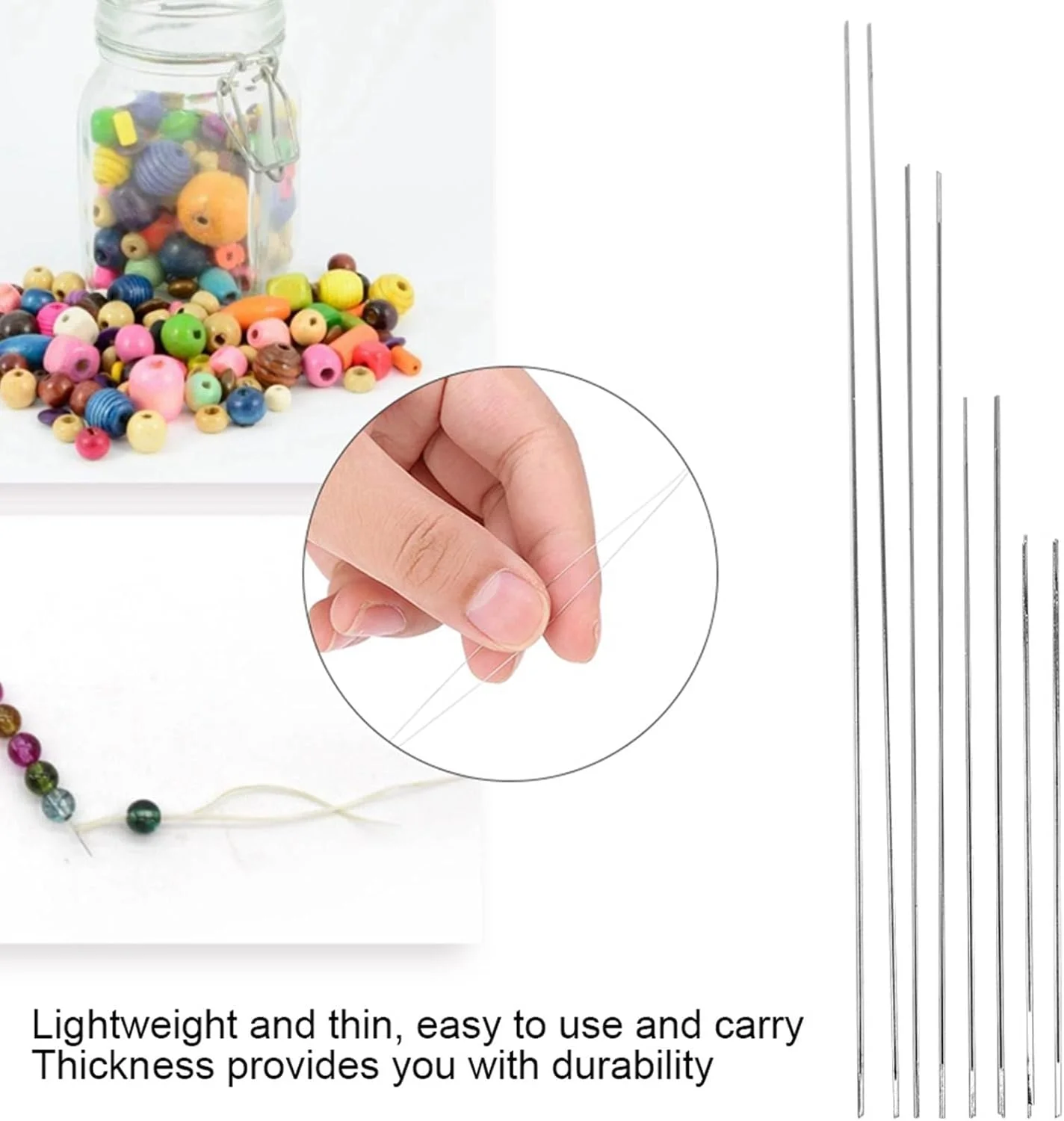 مجموعه سوزن مهره‌بافی NDNCZDHC شامل 8 عدد، سوزن‌های مهره‌بافی تاشو با لوله نگهداری، ابزار نخ‌کشی گردنبند با بازشوی میانی