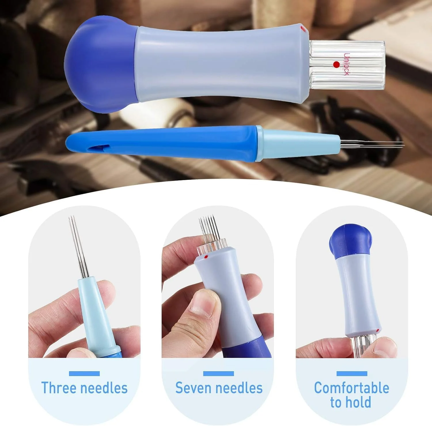 NALACAL بسته 2 عددی ابزار نمد دوزی سوزنی، ابزار سبک قلمی با 3 سوزن و ابزار سبک پانچ با 7 سوزن خاردار، پانچ نمد دوزی پشمی برای تکه دوزی و صنایع دستی DIY
