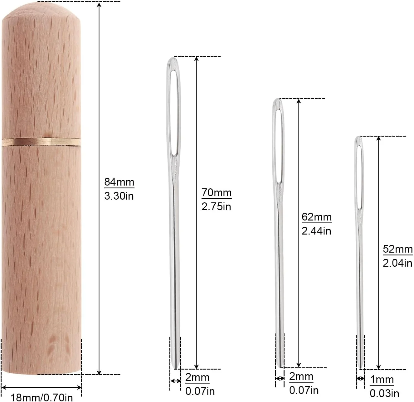 سوزن های خیاطی چشم بزرگ MovFlax، 15 عدد سوزن لحاف دوزی و گلدوزی دستی با جعبه چوبی و لوله نگهداری شفاف، سوزن های بافتنی نخ ضخیم برای بافتن، نخ کشی و پروژه های قلاب بافی