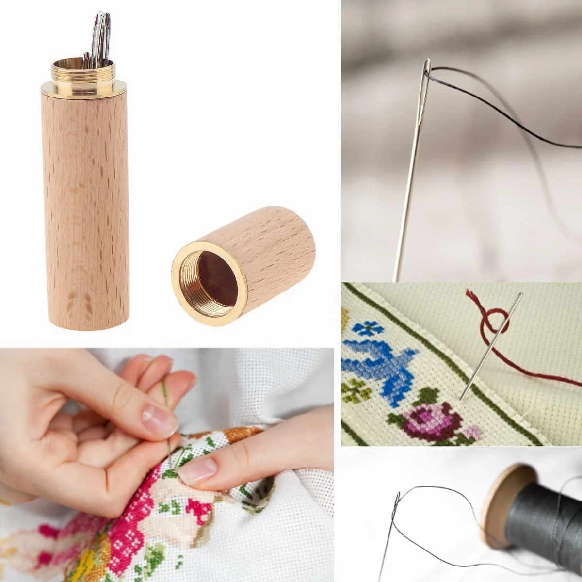 سوزن های خیاطی چشم بزرگ MovFlax، 15 عدد سوزن لحاف دوزی و گلدوزی دستی با جعبه چوبی و لوله نگهداری شفاف، سوزن های بافتنی نخ ضخیم برای بافتن، نخ کشی و پروژه های قلاب بافی
