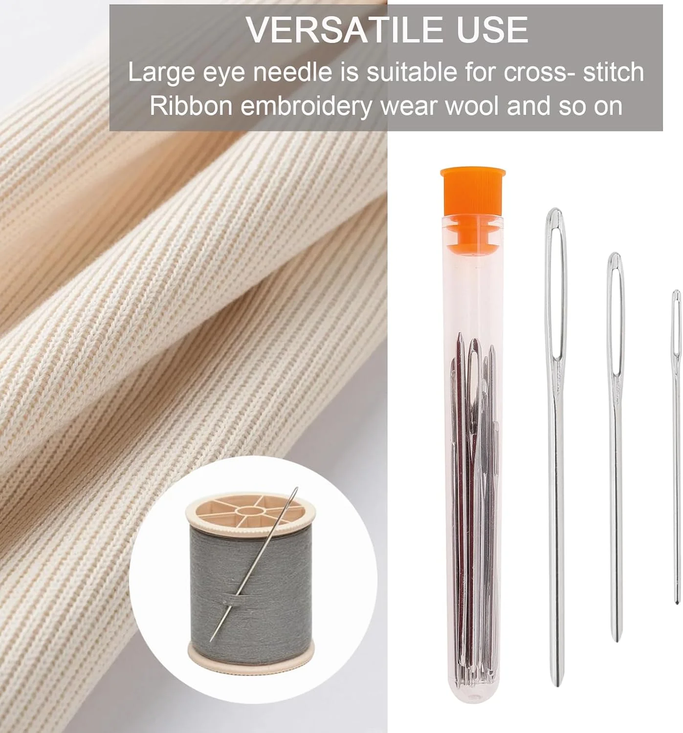سوزن های خیاطی چشم بزرگ MovFlax، 15 عدد سوزن لحاف دوزی و گلدوزی دستی با جعبه چوبی و لوله نگهداری شفاف، سوزن های بافتنی نخ ضخیم برای بافتن، نخ کشی و پروژه های قلاب بافی