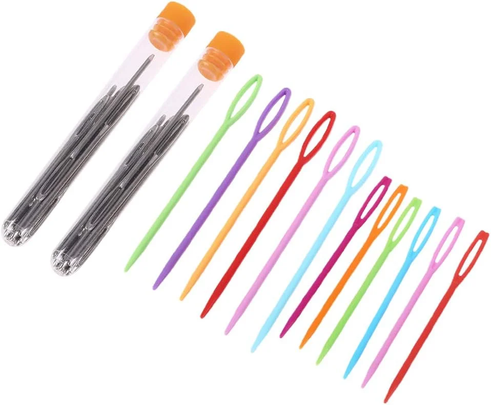 میشیتی 12 عدد سوزن پلاستیکی خیاطی + 18 عدد سوزن ضخیم چشم بزرگ برای پروژه های صنایع دستی کودکان