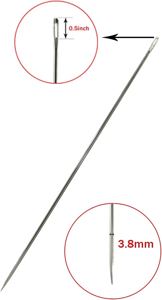 سوزن بلند روکش دوزی حرفه ای MJMP 4 اینچی با سوراخ بزرگ، نخ کردن آسان، مناسب برای بافت مبلمان، چرم دوزی دستی (4 اینچ)