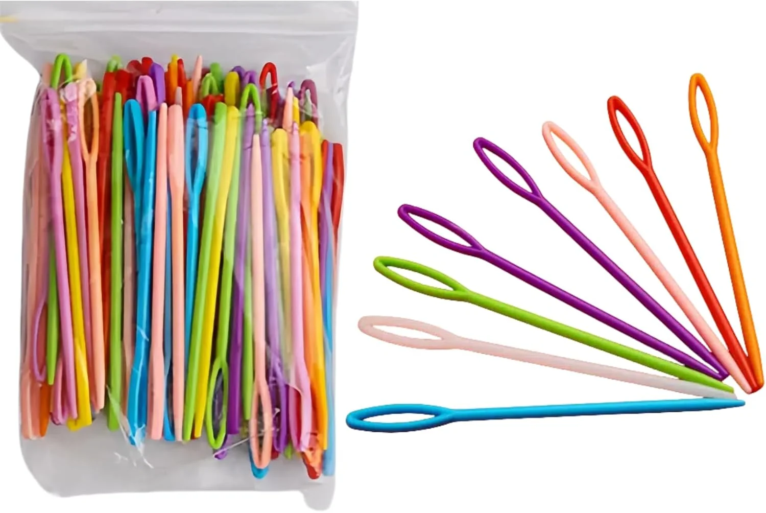 Mcoser 100 عدد سوزن پلاستیکی خیاطی برای مبتدیان، سوزن های خیاطی رنگی، سوزن های رفو، سوزن های ضخیم ته گرد، سوزن های خیاطی دستی - 9 سانتی متر