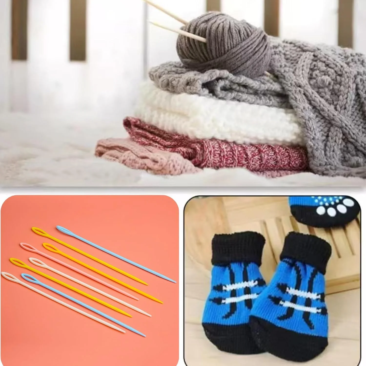 Mcoser 100 عدد سوزن پلاستیکی خیاطی برای مبتدیان، سوزن های خیاطی رنگی، سوزن های رفو، سوزن های ضخیم ته گرد، سوزن های خیاطی دستی - 9 سانتی متر