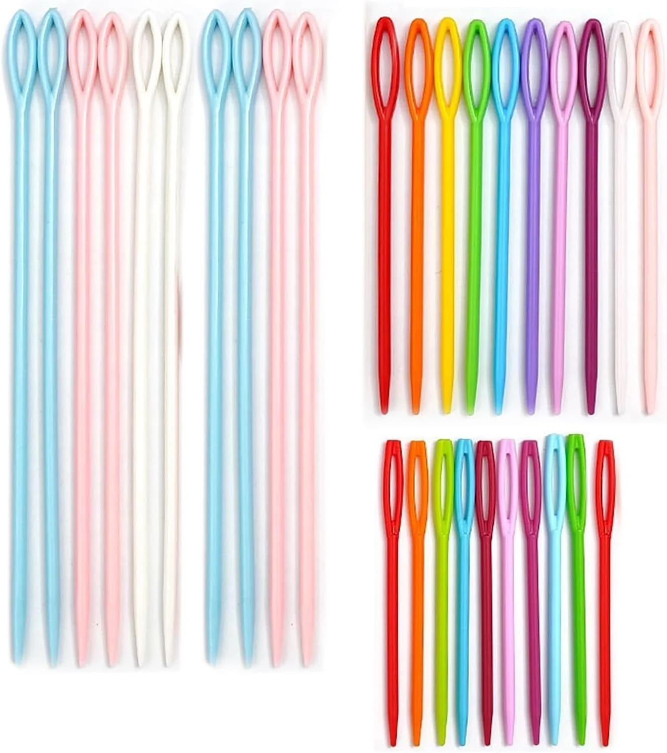 Mcoser بسته 30 عددی سوزن های پلاستیکی خیاطی برای مبتدیان، 4 سایز سوزن خیاطی رنگی، سوزن های کوبلن دوزی، سوزن های ته گرد، سوزن های خیاطی دستی (7CM/9CM/15CM)