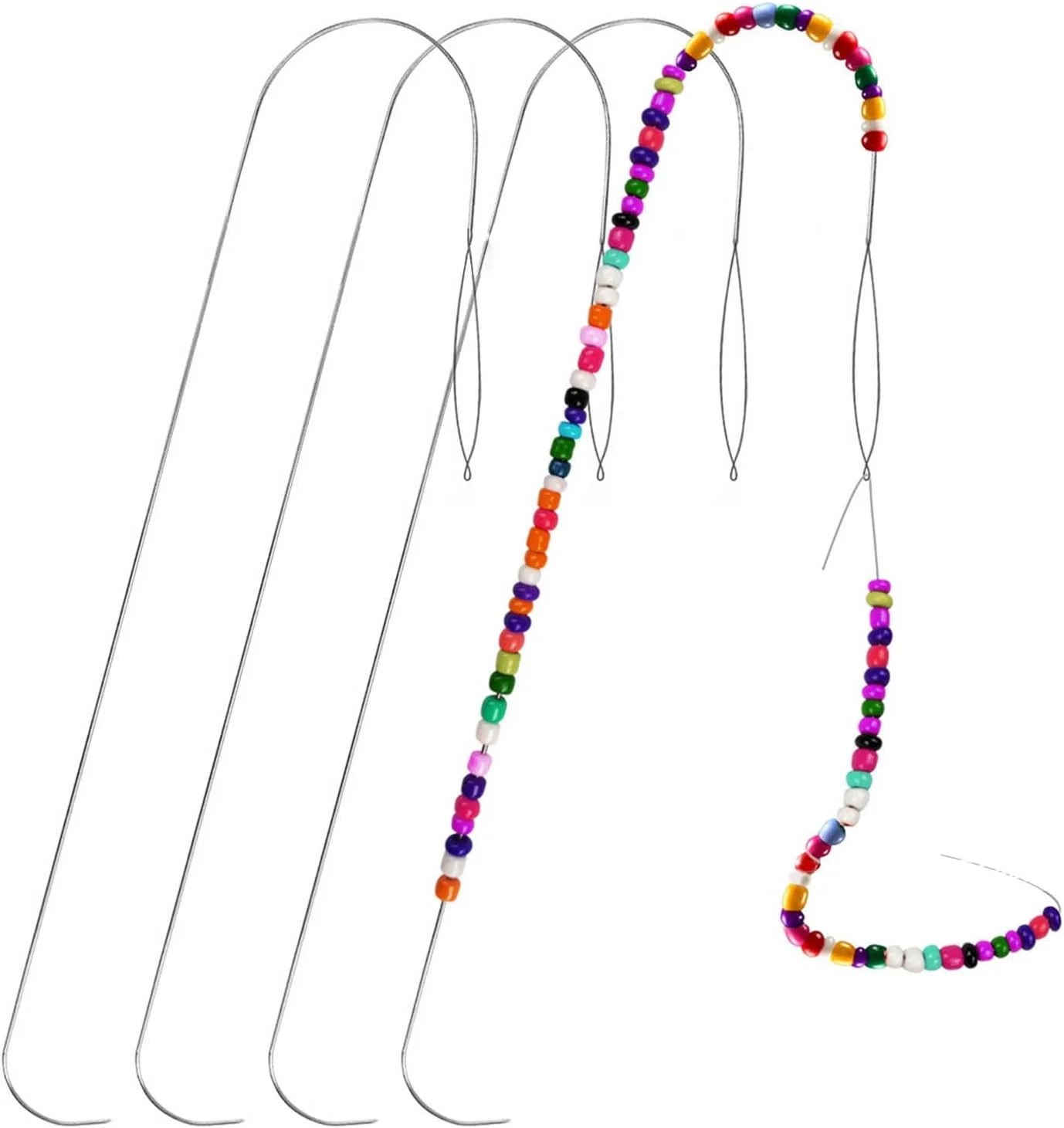 سوزن مهره‌بافی 15.5 سانتی‌متری MARSTARKAVY، سوزن مهره، سوزن مهره‌بافی چشم بزرگ، مجموعه سوزن مهره‌بافی برای مهره‌های دانه، ساخت جواهرات، سوزن گلدوزی 4 عددی