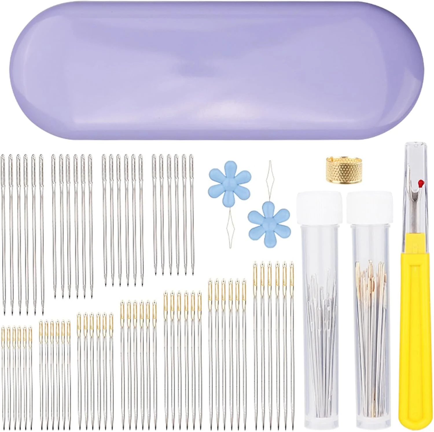 سوزن چشم بزرگ MARSTARKAVY برای خیاطی دستی، سوزن گلدوزی با نخکن، شکافنده، انگشتانه و جعبه نگهداری برای تعمیر لباس سوزن چشم بزرگ MARSTARKAVY برای خیاطی دستی، سوزن گلدوزی با نخکن، شکافنده، انگشتانه و جعبه نگهداری برای تعمیر لباس