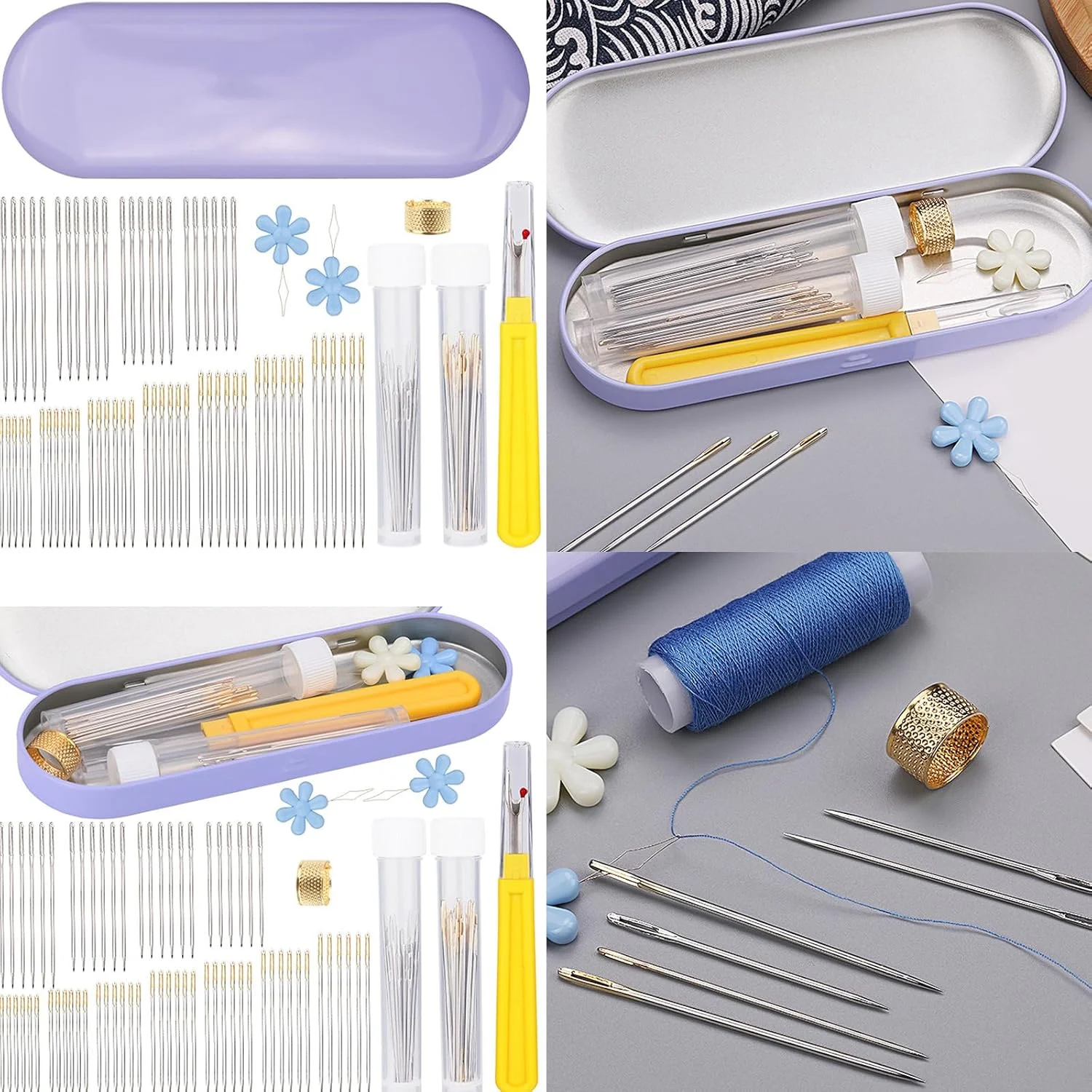 سوزن چشم بزرگ MARSTARKAVY برای خیاطی دستی، سوزن گلدوزی با نخکن، شکافنده، انگشتانه و جعبه نگهداری برای تعمیر لباس سوزن چشم بزرگ MARSTARKAVY برای خیاطی دستی، سوزن گلدوزی با نخکن، شکافنده، انگشتانه و جعبه نگهداری برای تعمیر لباس