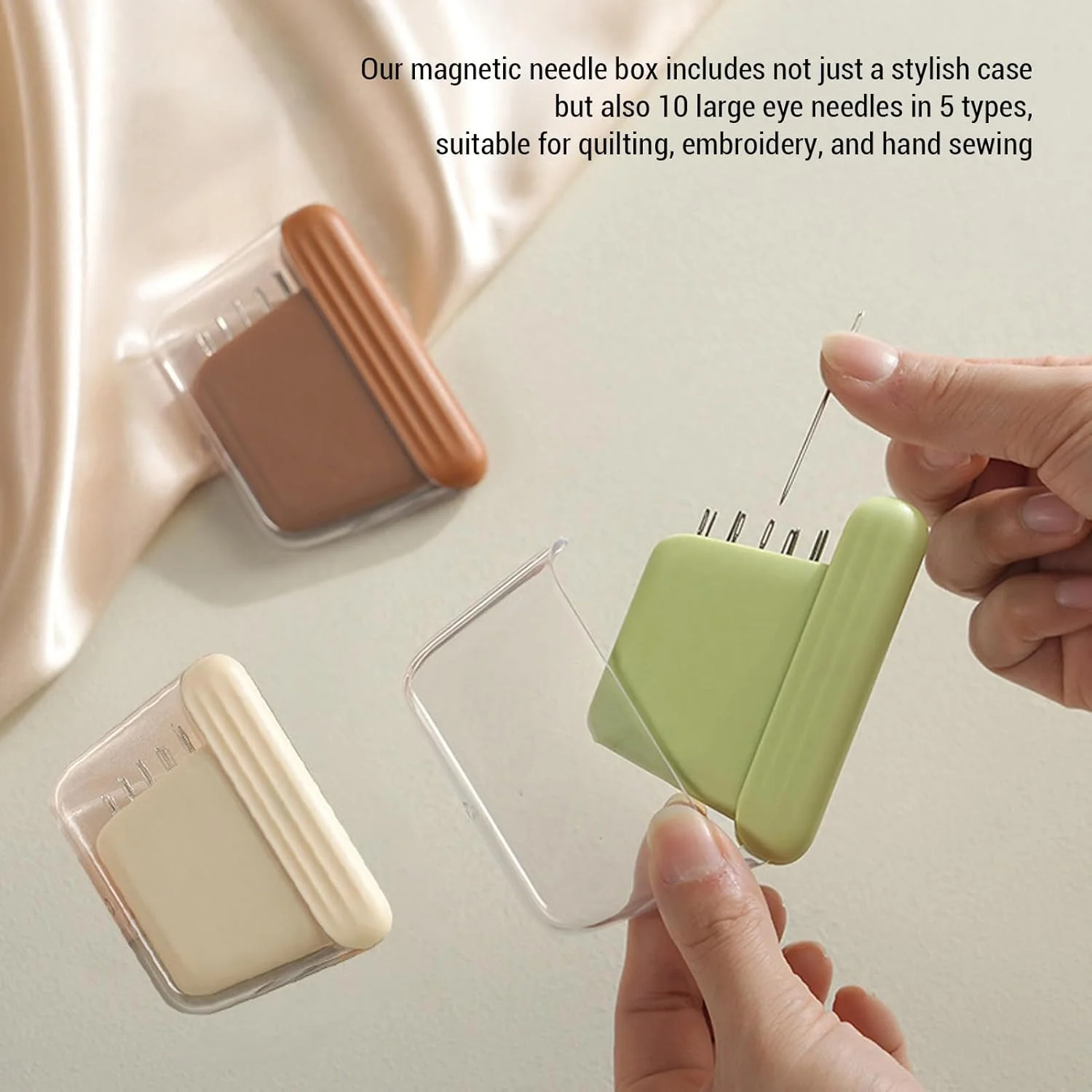 جعبه سوزن مغناطیسی خیاطی، جعبه سوزن قابل حمل با 10 سوزن برای لحاف دوزی، گلدوزی و پروژه های خیاطی دستی با طراحی داخلی هوشمندانه، مقاوم در برابر سایش و خراش (#3)