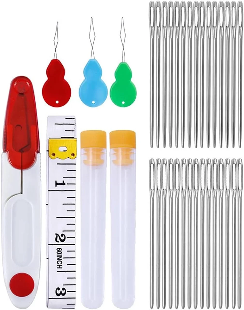 مجموعه سوزن های گلدوزی LIUJZZJ شامل 5 عدد سوزن خیاطی، متر اندازه گیری، سوزن های چشم نرم، سوزن های کند، سوزن های گلدوزی بدون نوک به همراه لوله کوچک و قیچی برای صنایع دستی خیاطی دستی مجموعه سوزن های گلدوزی LIUJZZJ شامل 5 عدد سوزن خیاطی، متر اندازه گیری، سوزن های چشم نرم، سوزن های کند، سوزن های گلدوزی بدون نوک به همراه لوله کوچک و قیچی برای صنایع دستی خیاطی دستی