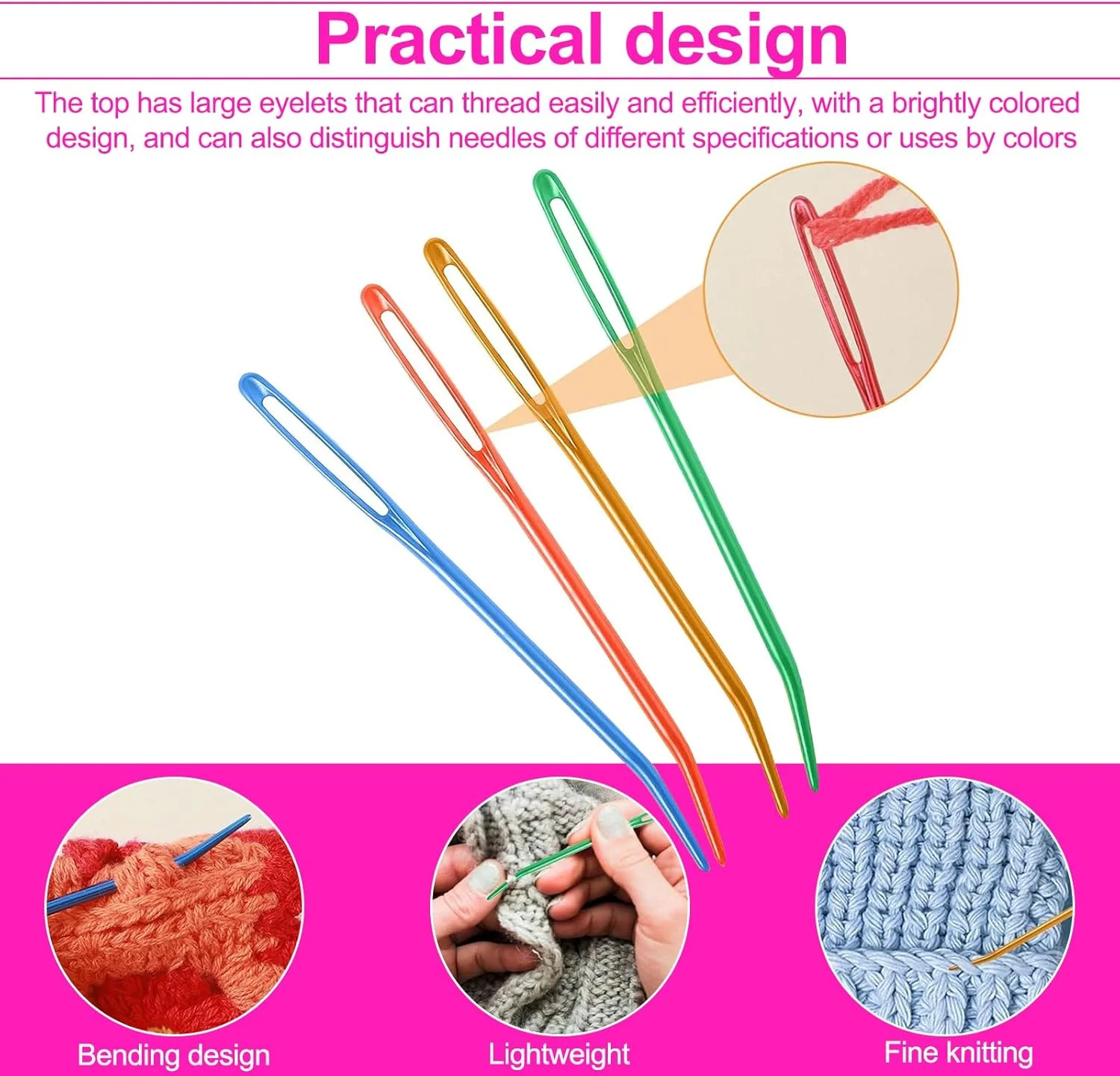 سوزن های پشمی LINTRA برای خیاطی، بسته 27 عددی سوزن های رفو برای پشم، سوزن های رفو رنگارنگ با سوراخ بزرگ، سوراخ های بزرگ، سوزن های رفو برای قلاب بافی، با نشانگر سوزن بافندگی، برای خیاطی