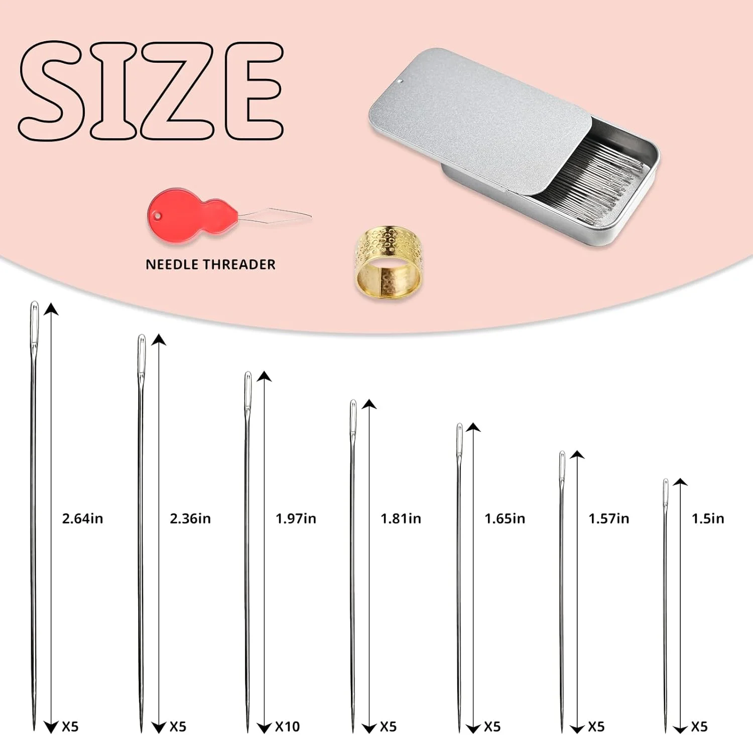 ست سوزن خیاطی 40 عددی L'EclatDina، چشم بزرگ برای خیاطی دستی، 7 سایز فولاد ضد زنگ، همراه با نخکش و بالشتک سوزن مغناطیسی، برای گلدوزی و صنایع دستی ست سوزن خیاطی 40 عددی L'EclatDina، چشم بزرگ برای خیاطی دستی، 7 سایز فولاد ضد زنگ، همراه با نخکش و بالشتک سوزن مغناطیسی، برای گلدوزی و صنایع دستی