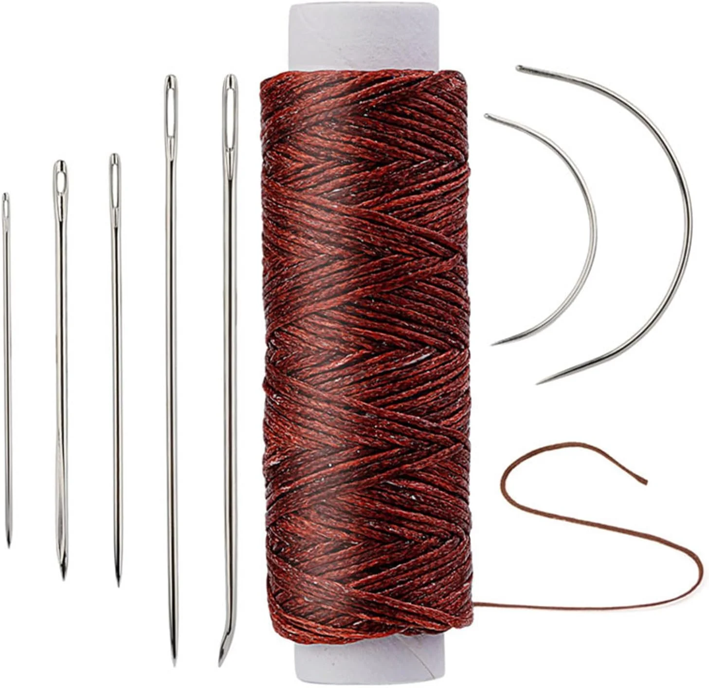 ست 10 عددی سوزن خیاطی چرم با نخ موم زده، سوزن منحنی، سوزن روکش دوزی برای پروژه های تعمیر صنایع دستی بوم