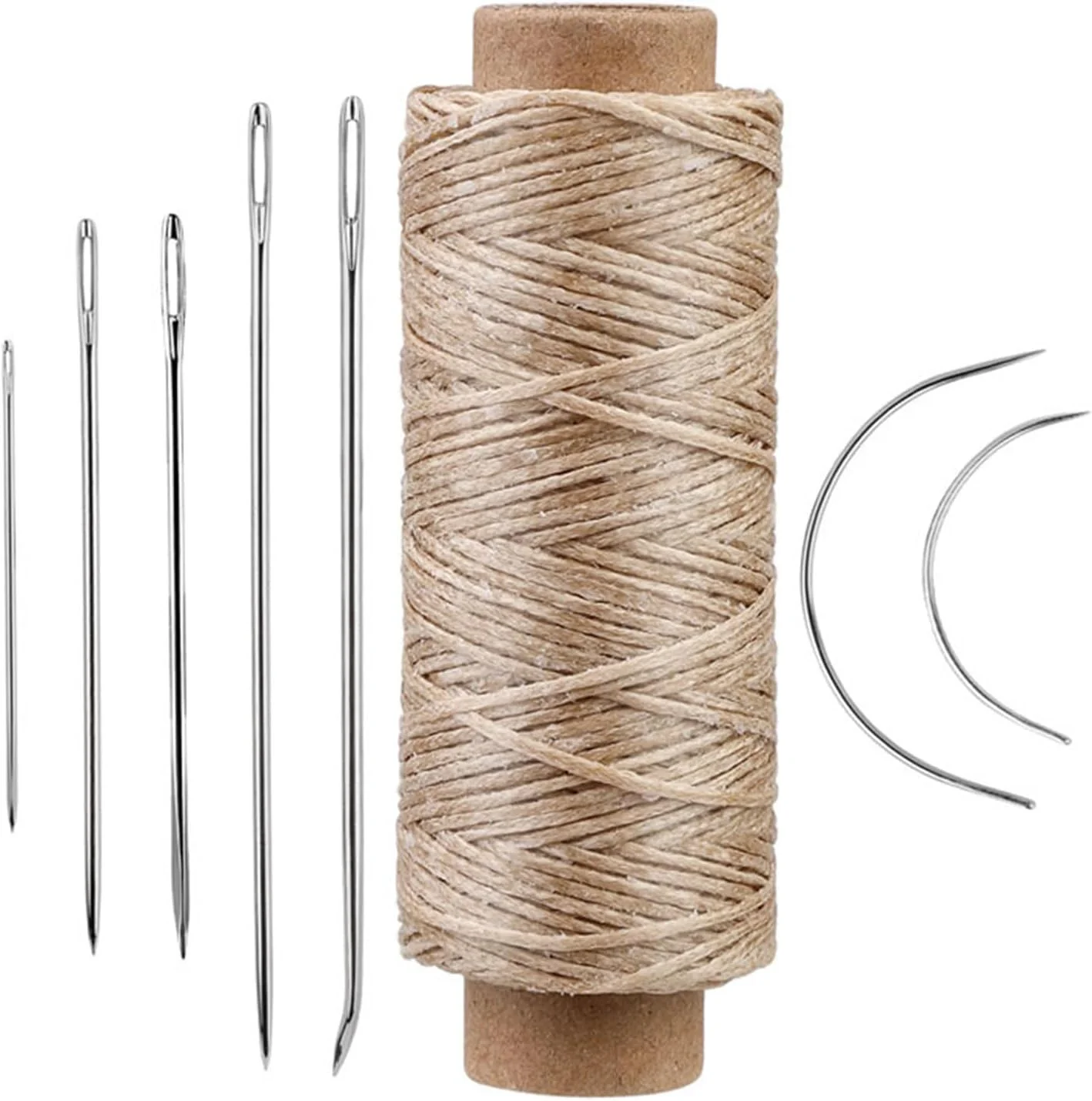 ست 10 عددی سوزن خیاطی چرم با نخ موم زده، سوزن منحنی، سوزن روکش دوزی برای پروژه های تعمیر و صنایع دستی بوم