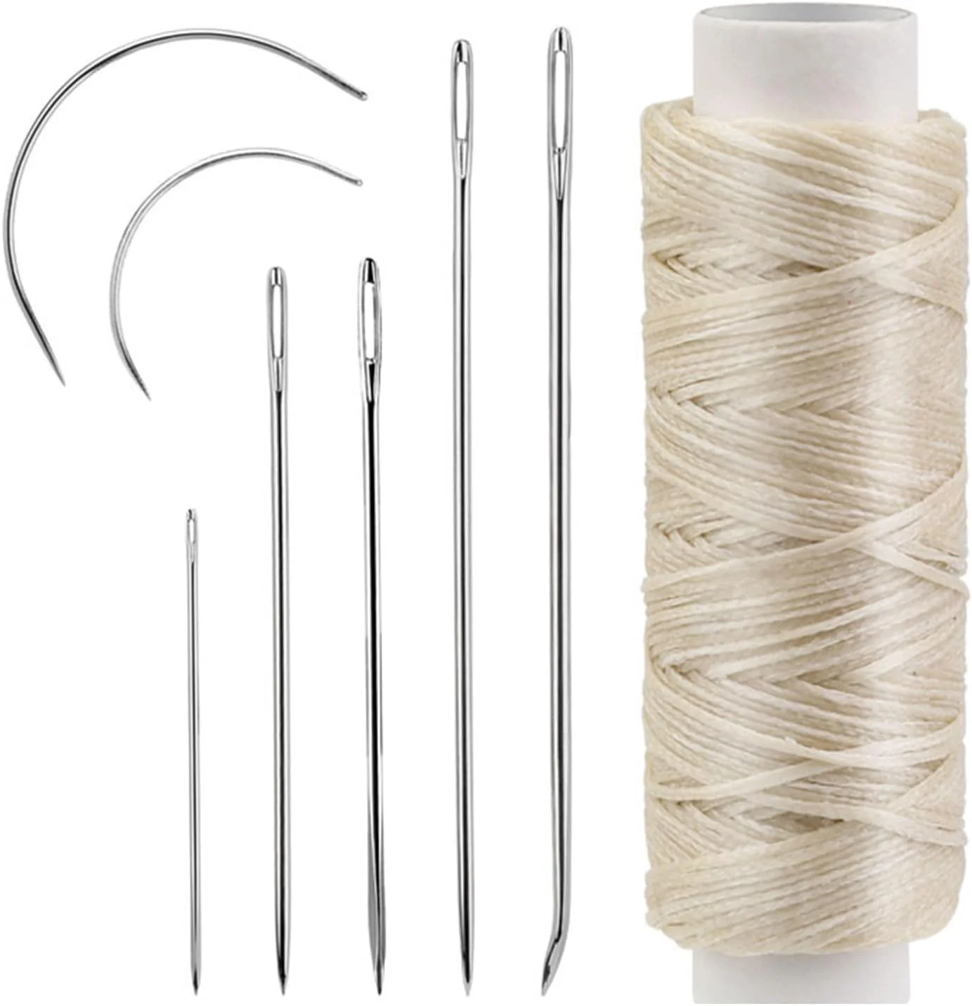 ست 10 عددی سوزن خیاطی چرم با نخ موم زده، سوزن منحنی روکش دوزی برای پروژه های تعمیر و صنایع دستی بوم