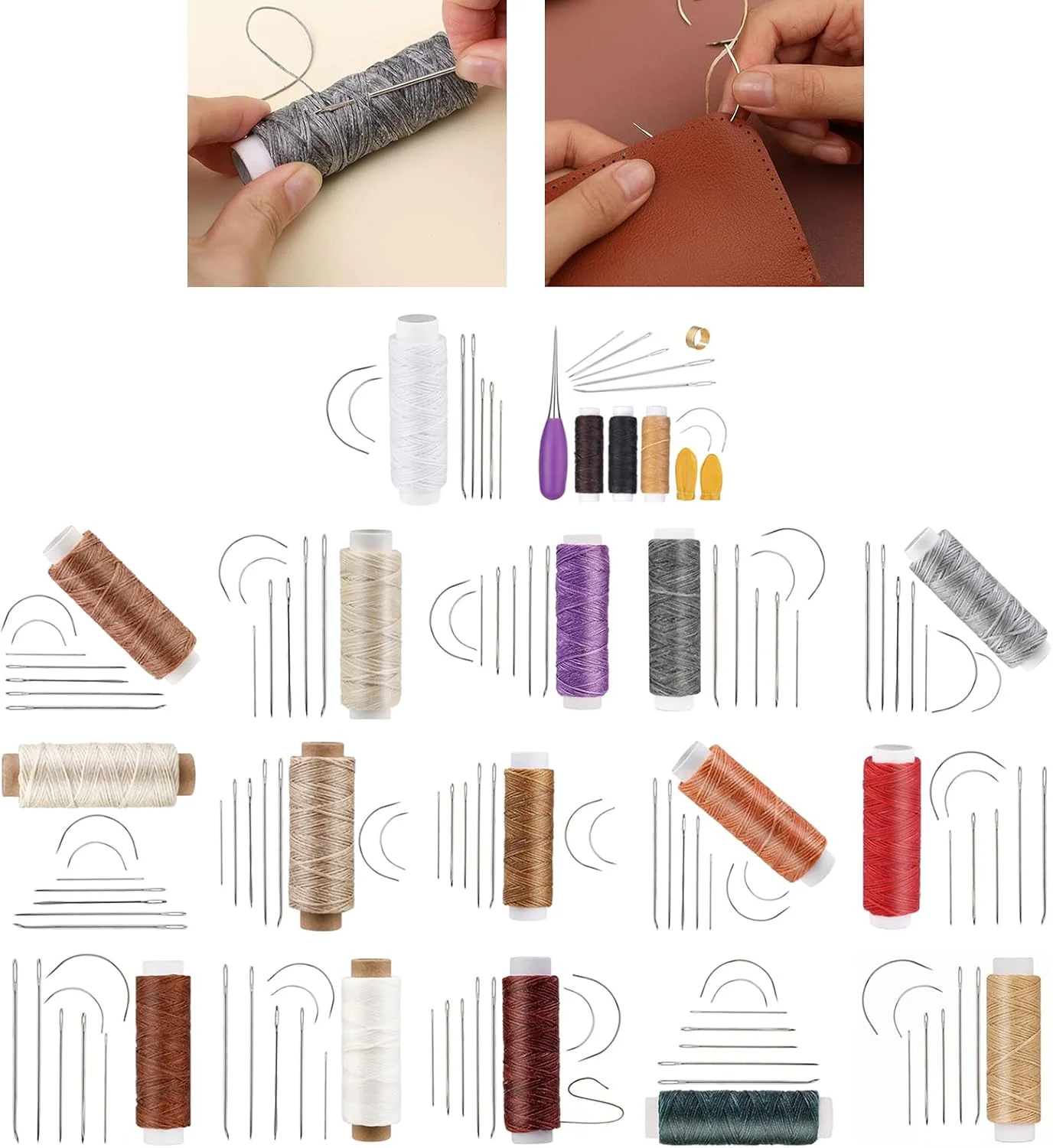 ست 10 عددی سوزن خیاطی چرم با نخ موم زده، سوزن منحنی، سوزن روکش دوزی برای پروژه های تعمیر پارچه برزنت و صنایع دستی