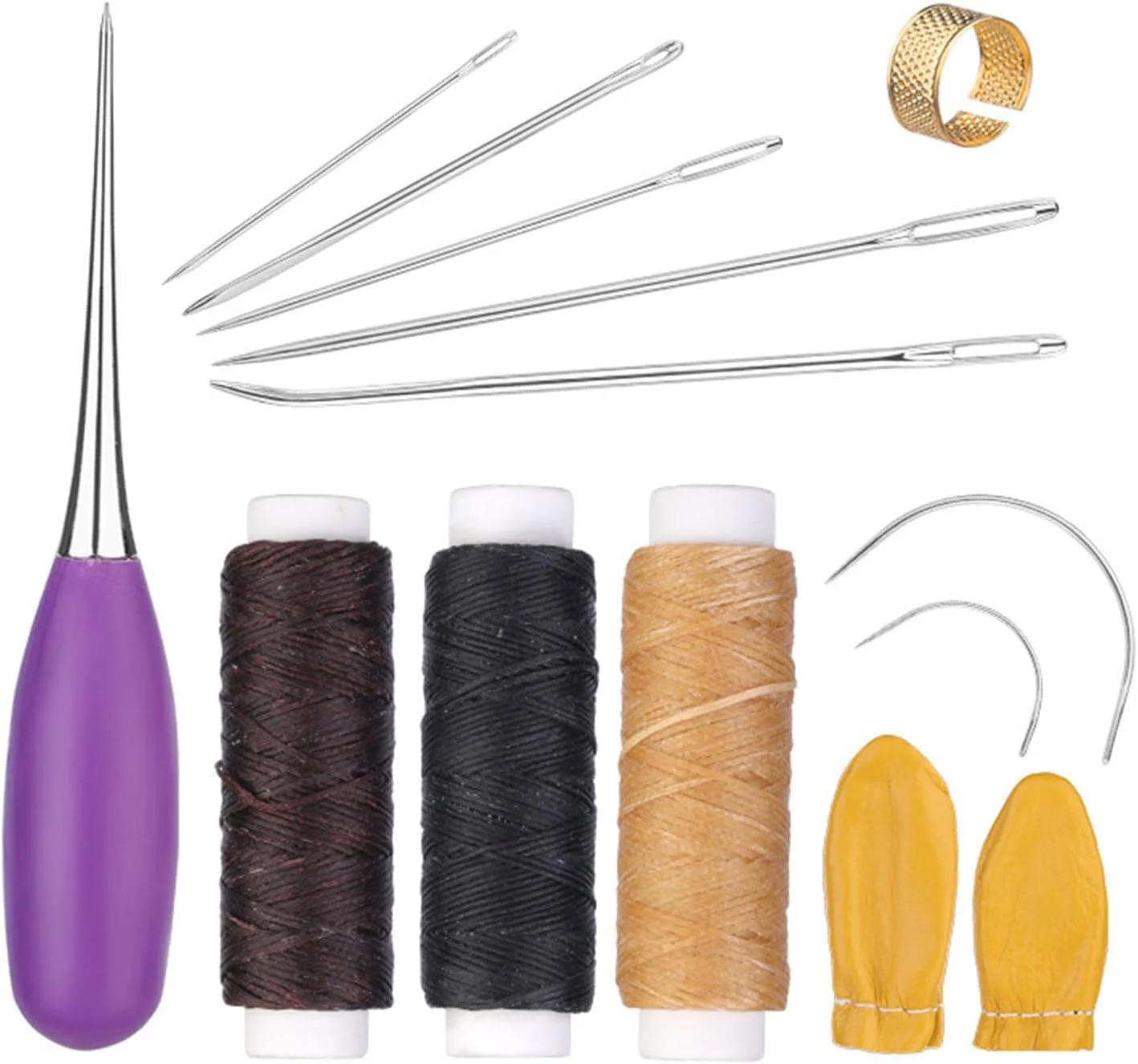 ست 10 عددی سوزن خیاطی چرم با نخ موم زده، سوزن منحنی، سوزن روکش دوزی برای پروژه های تعمیر و صنایع دستی بوم ست 10 عددی سوزن خیاطی چرم با نخ موم زده، سوزن منحنی، سوزن روکش دوزی برای پروژه های تعمیر و صنایع دستی بوم