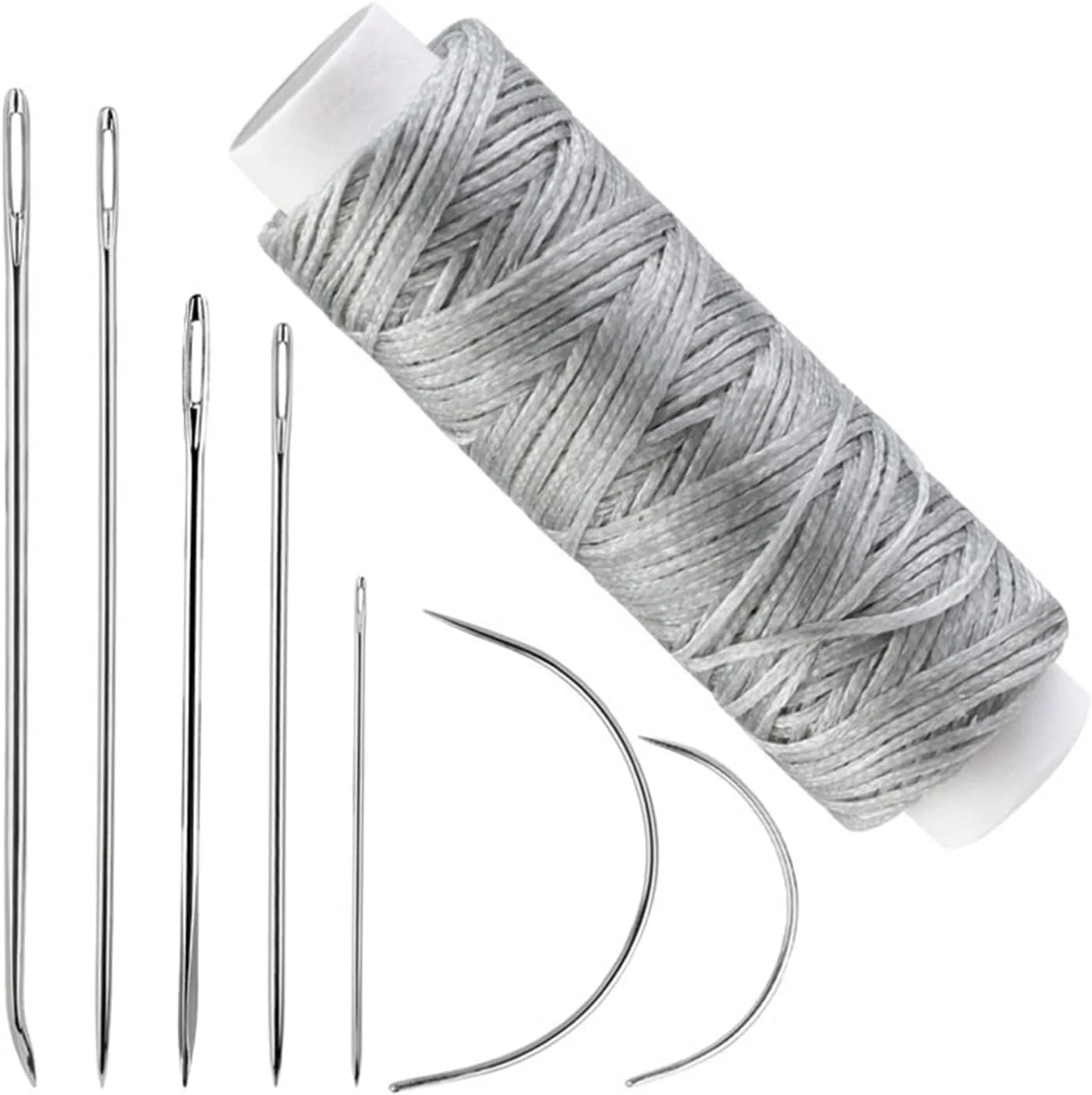 ست 10 عددی سوزن خیاطی چرم با نخ موم زده، سوزن خمیده، سوزن روکش دوزی برای پروژه های تعمیر پارچه بوم