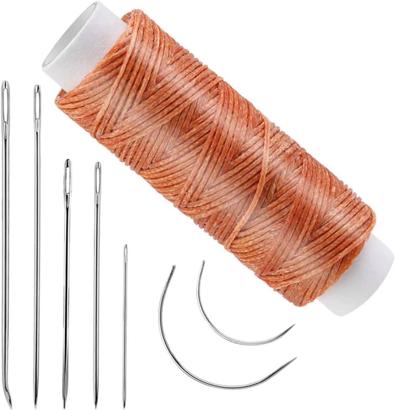 ست 10 عددی سوزن خیاطی چرم با نخ موم زده، سوزن منحنی، سوزن روکش دوزی برای پروژه های تعمیر بوم و صنایع دستی