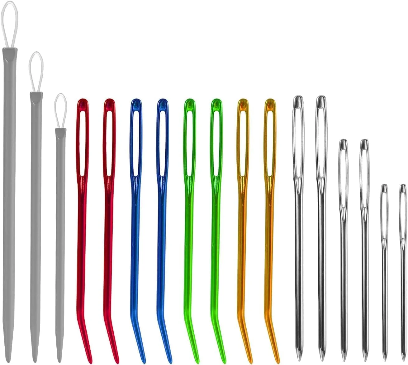 ست 34 عددی سوزن های ضخیم: 17 عدد سوزن کند با سوراخ بزرگ، 8 عدد سوزن خمیده ملیله دوزی، 6 عدد سوزن پشمی مستقیم، 3 عدد سوزن کاموایی سفید، مناسب برای قلاب بافی، مکرومه بافی، رفوگری، دوخت دستی، بافتنی و صنایع دستی DIY