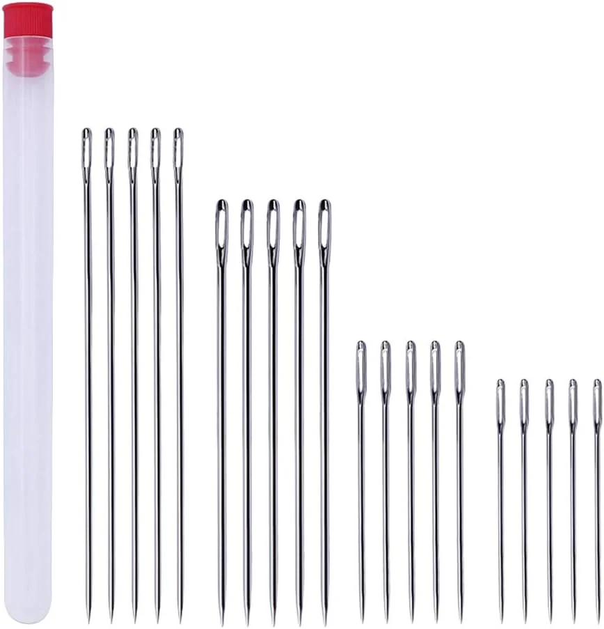 ZHUGI 20 عدد سوزن خیاطی دستی چشم بزرگ، سوزن بلند برای عروسک سازی و خیاطی