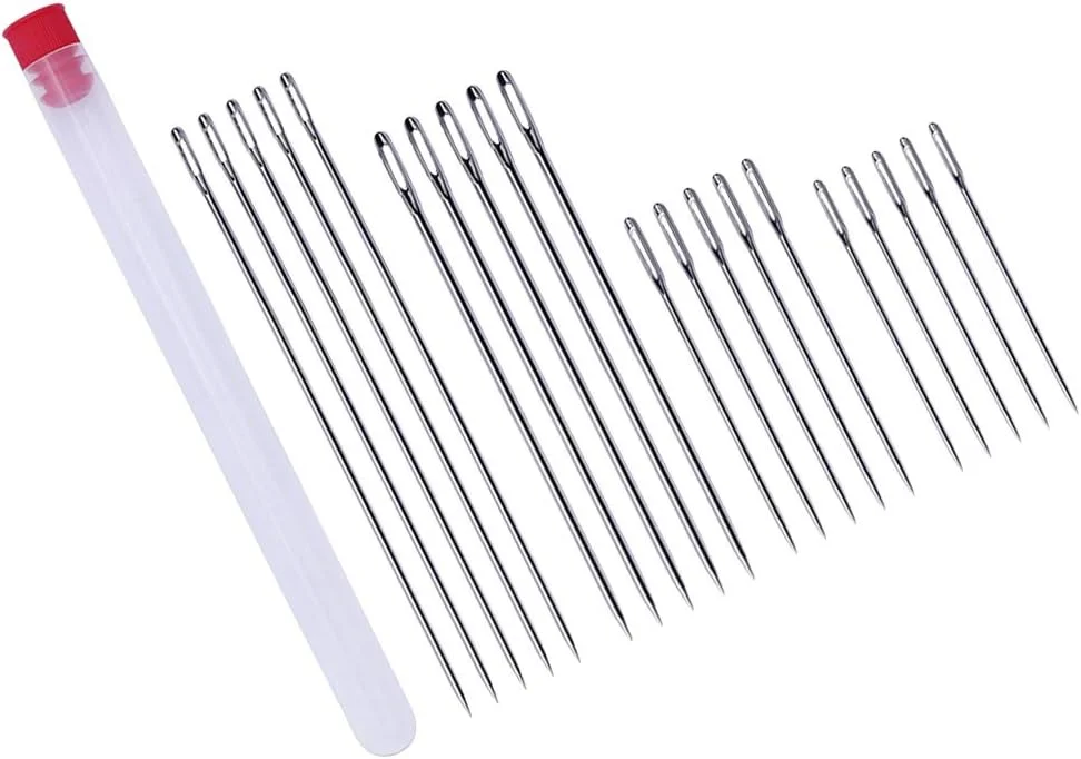 ZHUGI 20 عدد سوزن خیاطی دستی چشم بزرگ، سوزن بلند برای عروسک سازی و خیاطی