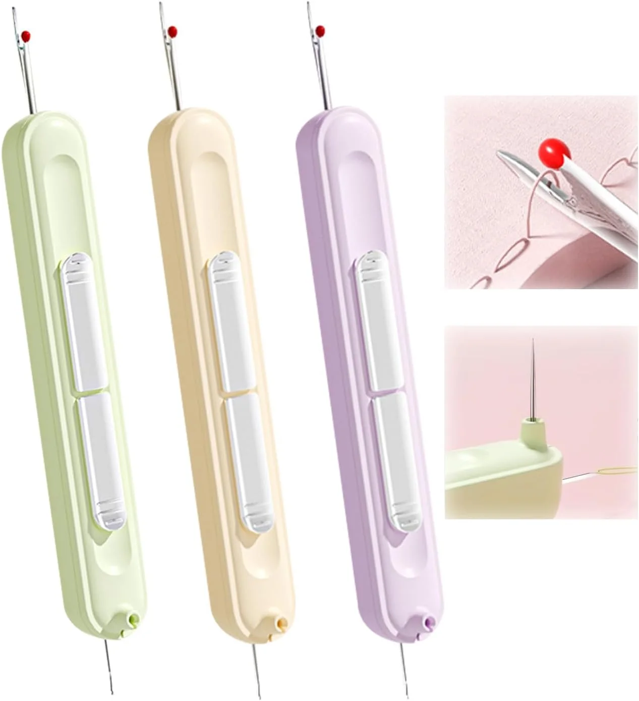 سوزن نخ کن پلاگین لندرین 3 عددی، شکافنده درز 2 در 1، شکافنده درز کشسان برای خیاطی دستی، بافندگی، کاردستی، لوازم جانبی لحاف دوزی