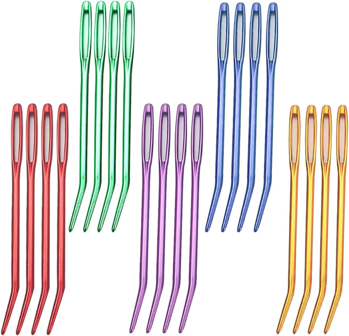 20 عدد سوزن های ضخیم ته گرد چشم بزرگ، سوزن ملیله دوزی آلومینیومی، سوزن ملیله دوزی نوک خمیده رنگارنگ، برای دوخت ملیله، بافت پشم و رفو