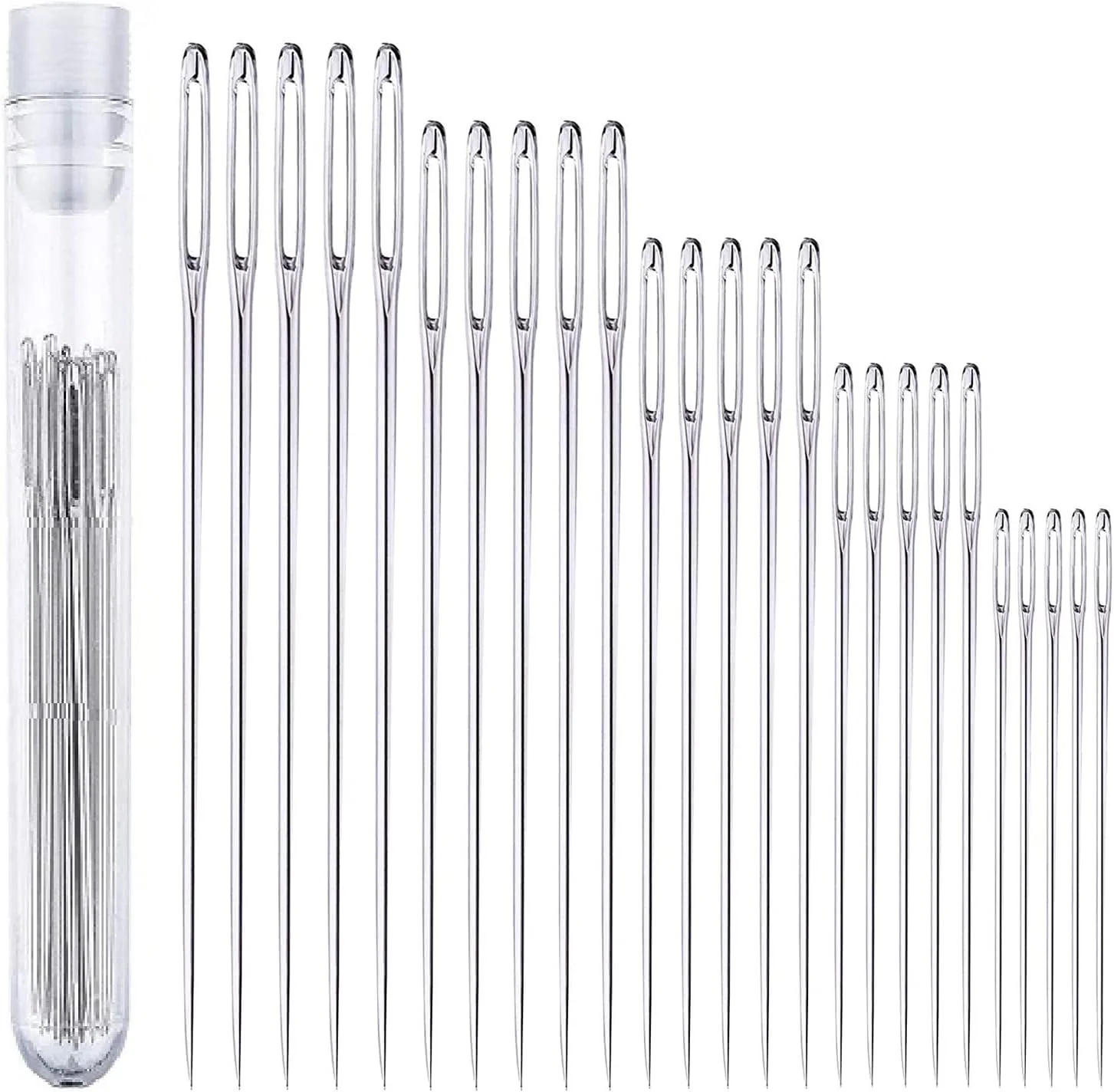 سوزن های چشم بزرگ KongJies، 25 عدد سوزن خیاطی، سوزن های نخ دوزی فولادی برای تعمیر لباس با لوله ذخیره سازی شفاف، 5 سایز سوزن های چشم بزرگ KongJies، 25 عدد سوزن خیاطی، سوزن های نخ دوزی فولادی برای تعمیر لباس با لوله ذخیره سازی شفاف، 5 سایز