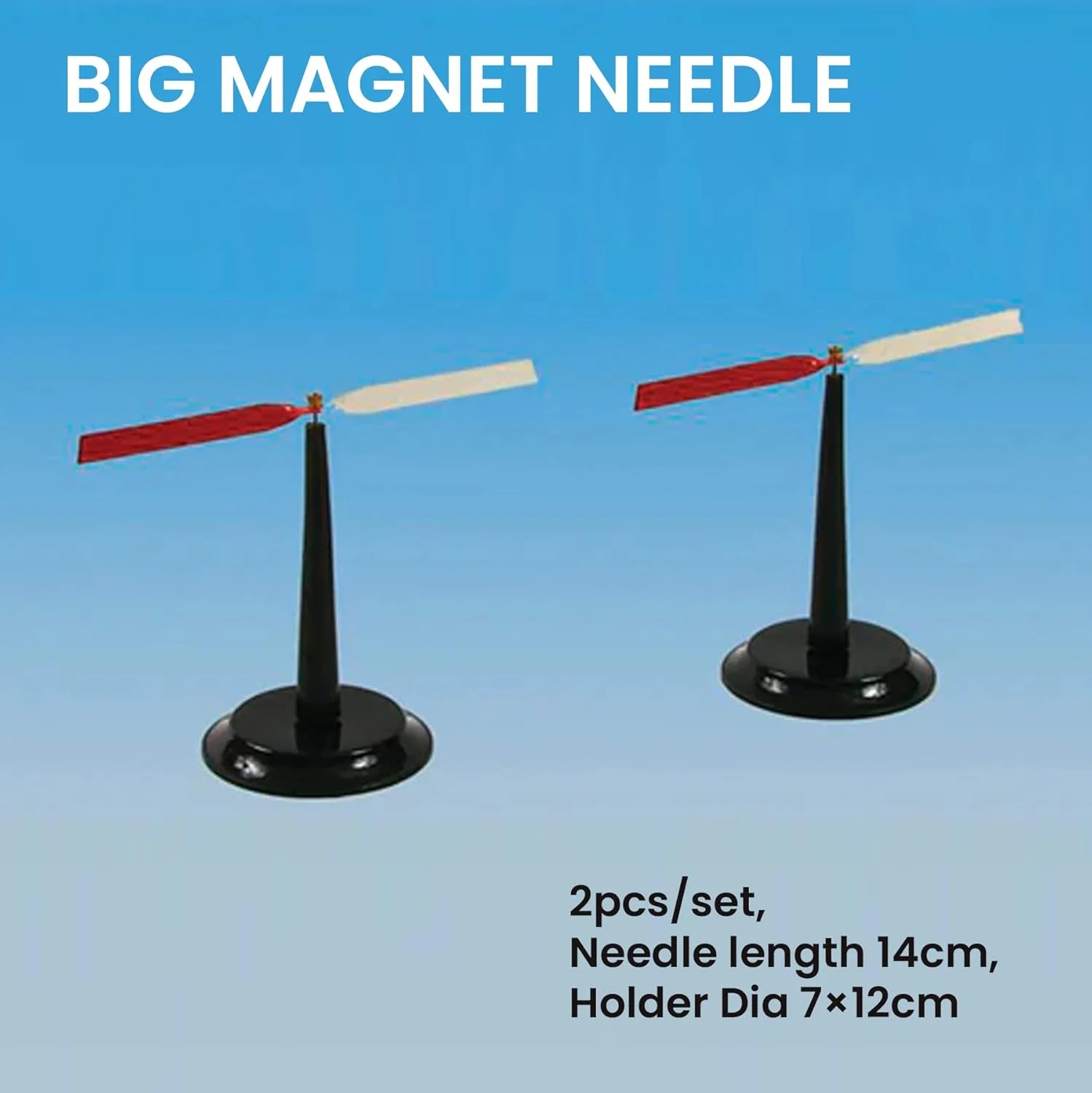 سوزن مغناطیسی بزرگ کینگ ماریوت 2 عددی | طول 14 سانتی متر | سوزن های قطب نما مغناطیسی برای آزمایش های فیزیک و نمایش مغناطیس