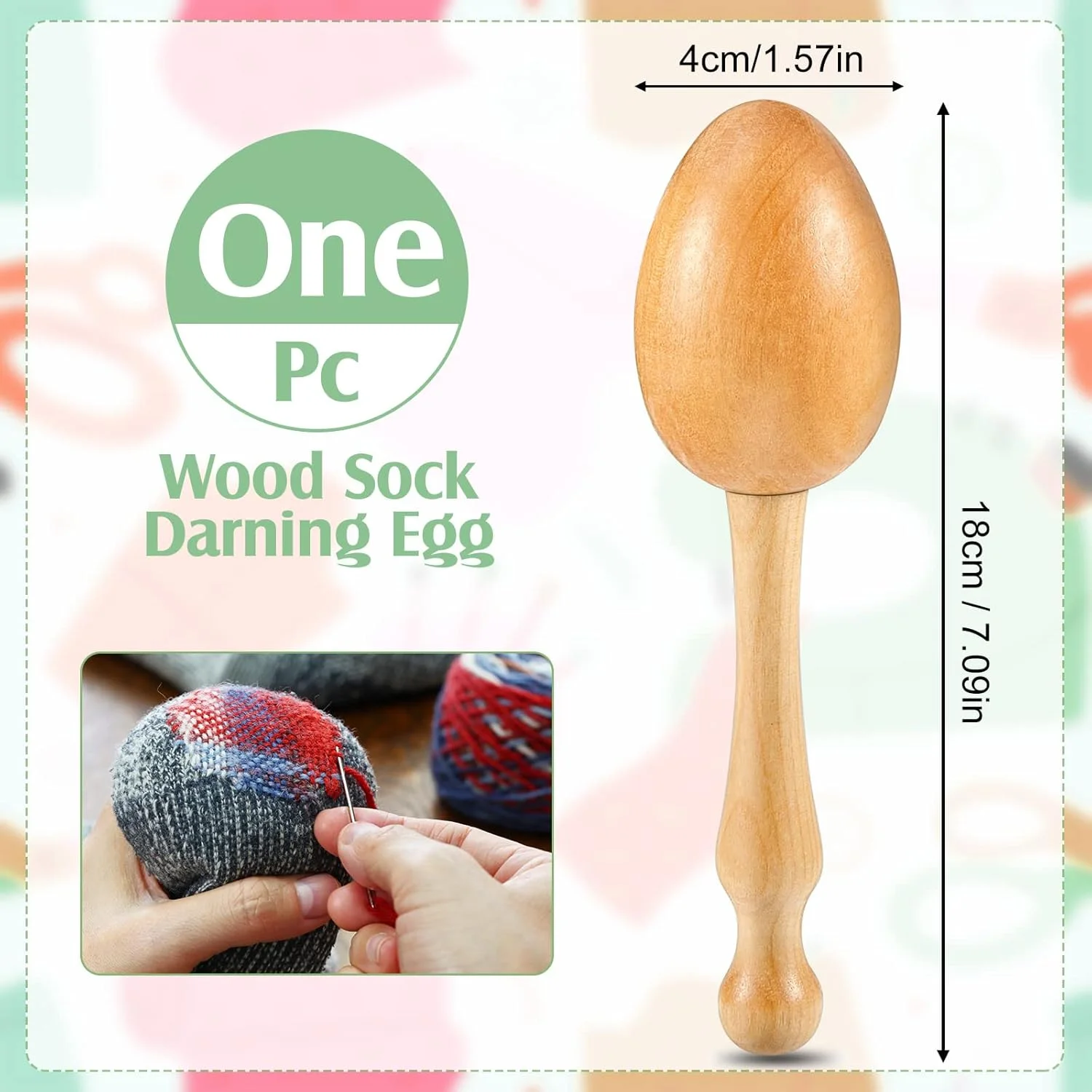 تخم مرغ وصله جکسین برای جوراب، کیت لوازم وصله چوبی با سوزن های چشم بزرگ، نخ های خیاطی برای جوراب، لباس، بزرگسالان، وصله زن، صنایع دستی DIY، مراقبت از خیاطی خانگی (رنگ معمولی)