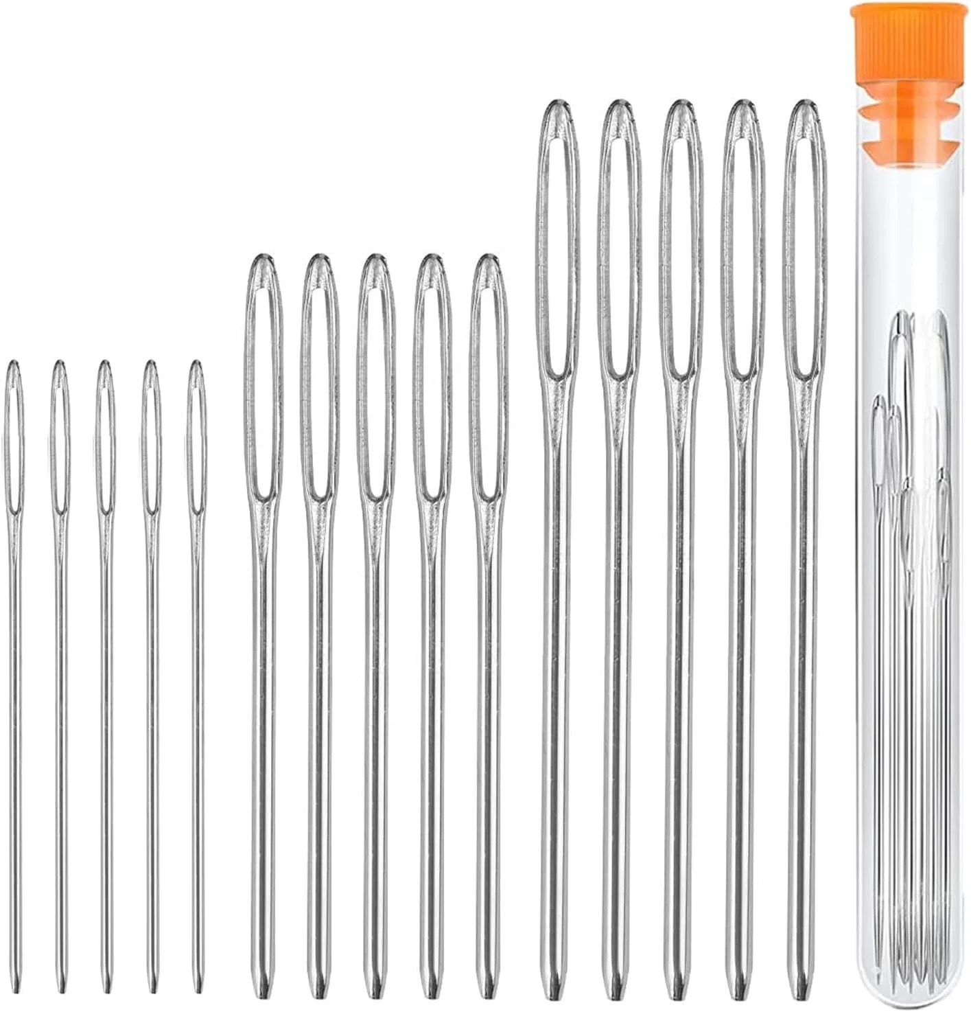 سوزن پشم دوزی جیملا، سوزن های گلدوزی در 3 سایز، سوزن های دستی با 1 لوله ذخیره سازی برای تکه دوزی، لحاف دوزی، کوک متقاطع، گلدوزی بافتنی بوم (15 عدد)