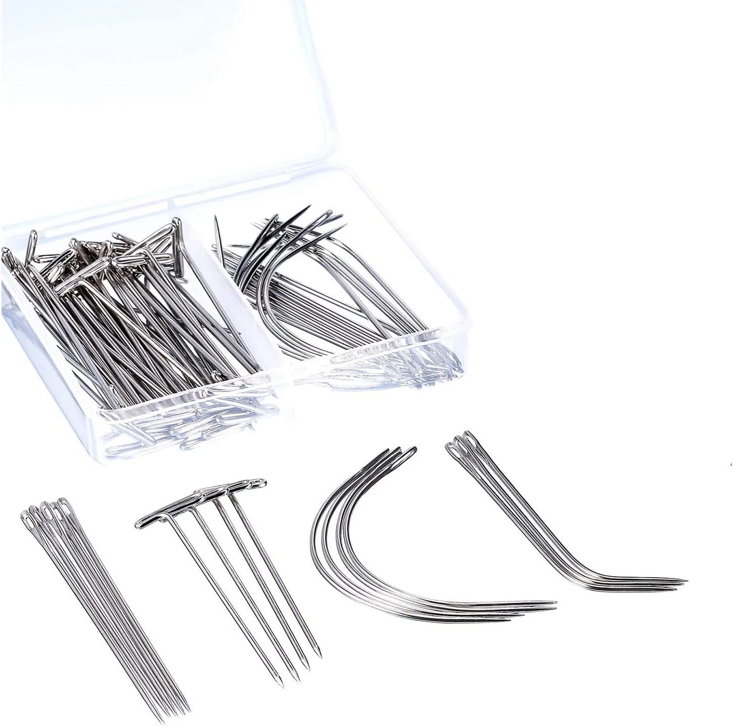 Hsthe Sea بسته 80 عددی سوزن های کلاه گیس مدل C I J T شکل، سوزن های منحنی T شکل برای ساخت کلاه گیس، اکستنشن مو، خیاطی دستی