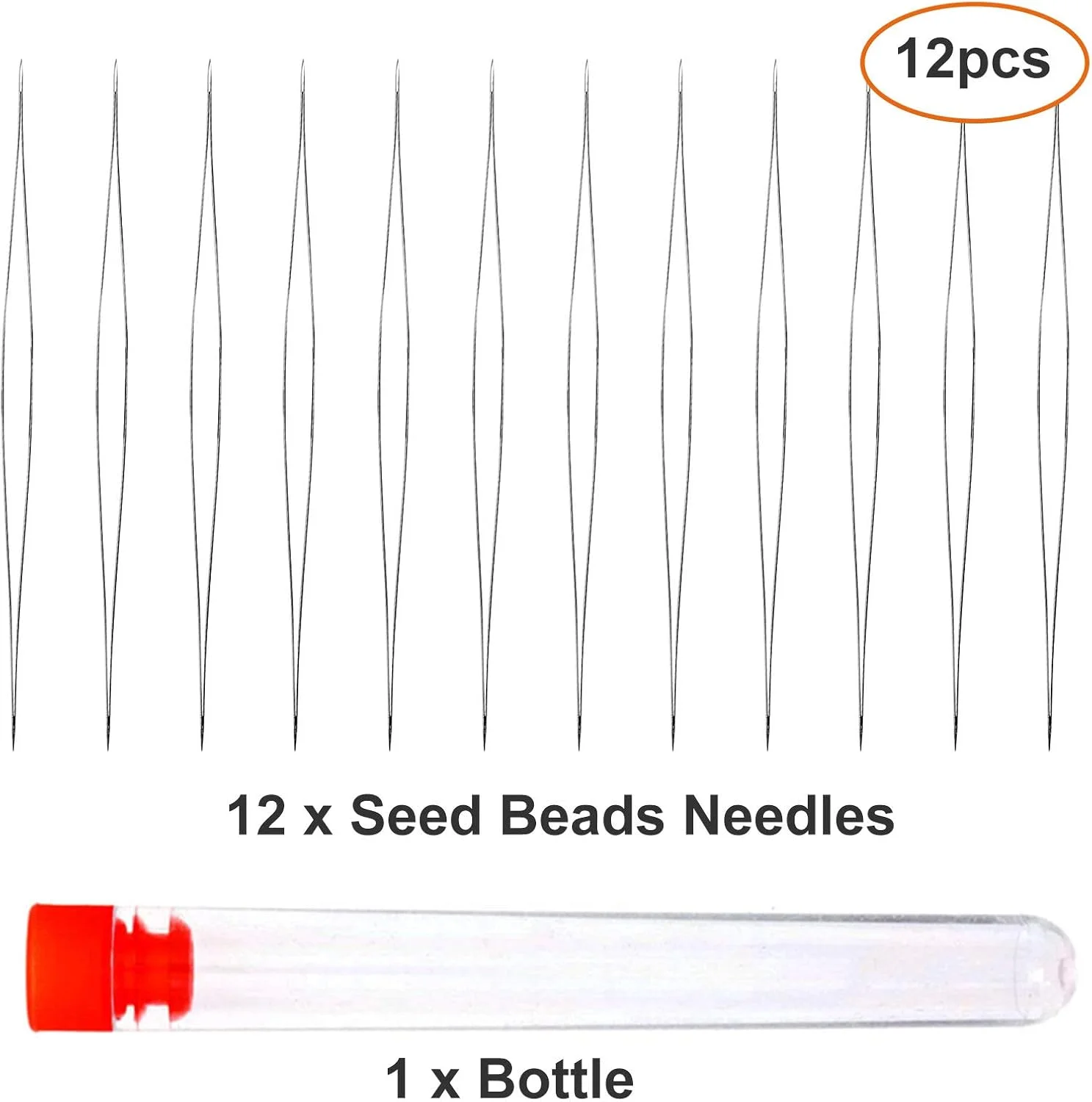 هوووجیو 12 عدد سوزن مهره دوزی، سوزن های گلدوزی مهره ای، سوزن های مهره دوزی بزرگ چشم تاشو با بطری برای ساخت جواهرات