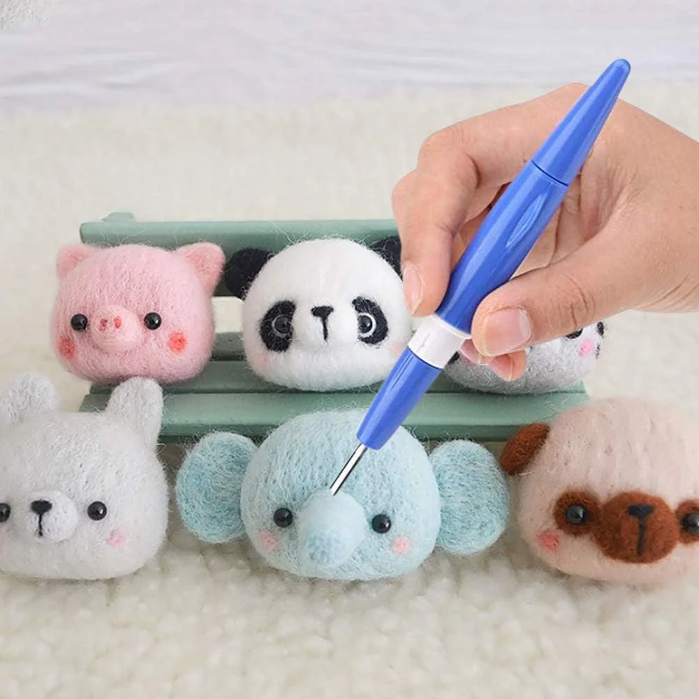 قلم سوزن‌دوزی هیلیتند با 3 سوزن ظریف، ابزار ست لوازم نمدی پشمی، کاردستی DIY (آبی)