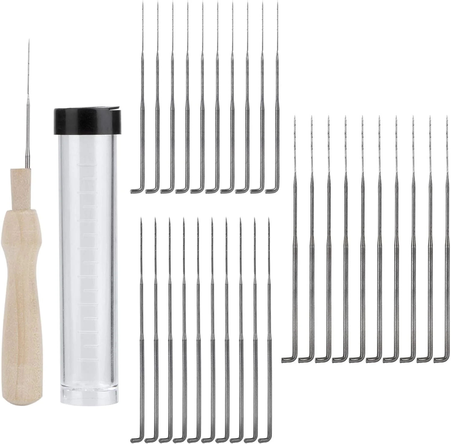 ابزار سوزن نمدی Heveer، سوزن نمدی پشمی با دسته چوبی مناسب برای مبتدیان، ریسندگی دستی، کاردستی DIY، حیوانات نمدی، 3 سایز، 32 عدد