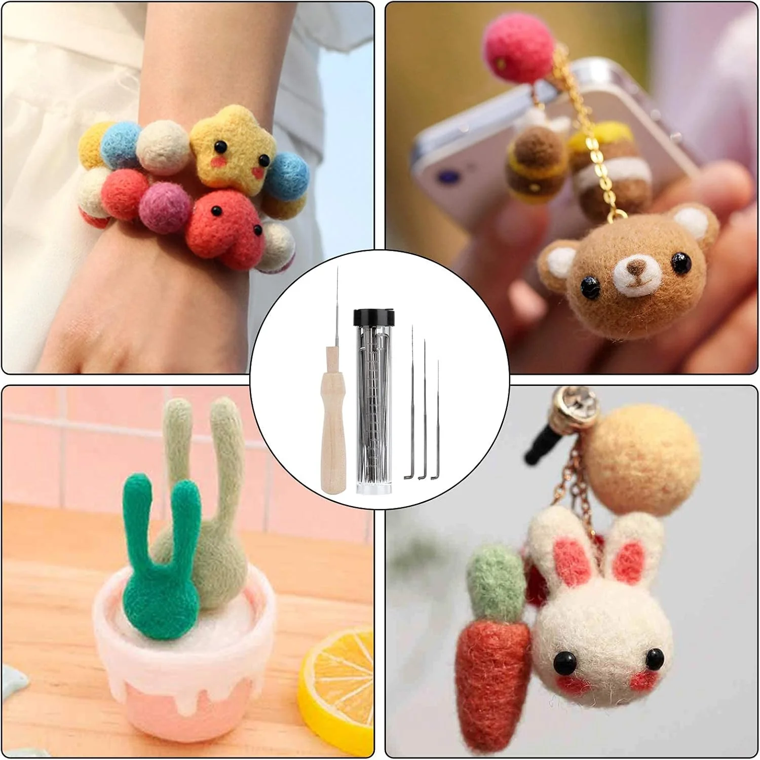 ابزار سوزن نمدی Heveer، سوزن نمدی پشمی با دسته چوبی مناسب برای مبتدیان، ریسندگی دستی، کاردستی DIY، حیوانات نمدی، 3 سایز، 32 عدد