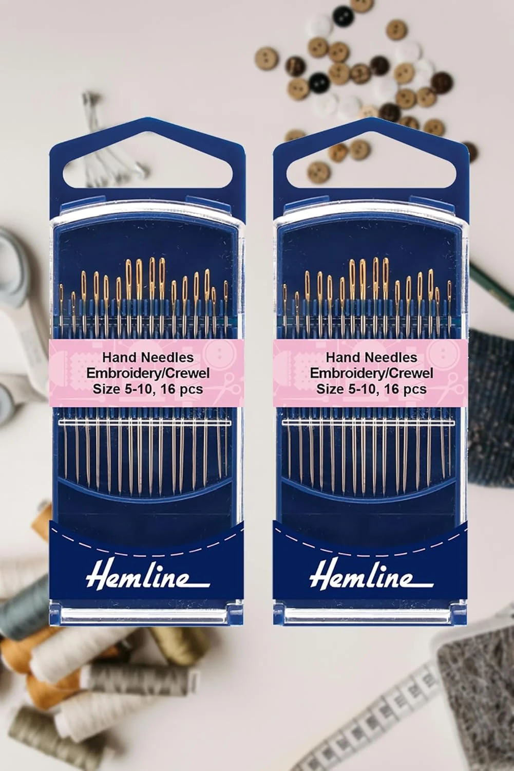 سوزن های گلدوزی/کرویل چشم طلایی Hemline H280G.510 سایز 5-10، بسته 2 عددی - بسته بندی شده توسط Smart Cutie