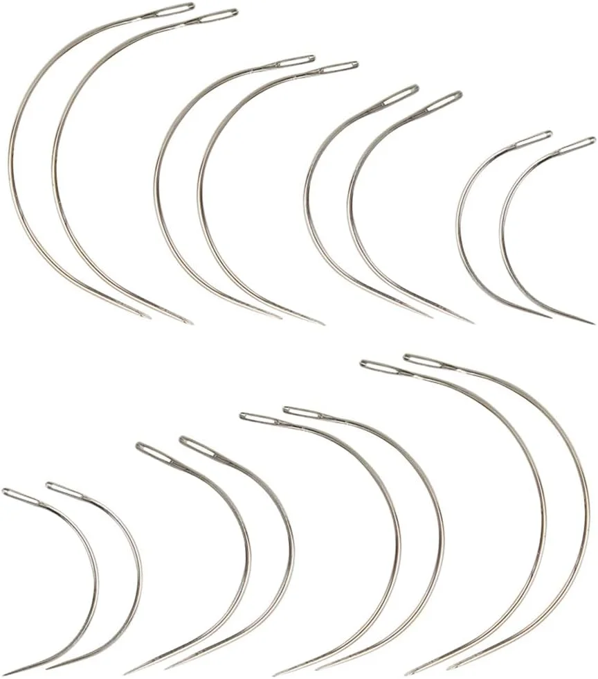 ست سوزن خمیده 48 عددی، سوزن خمیده، سوزن های بافتنی نقره ای سنگین، ایده آل برای چرم، تعمیر بوم، درجه حرفه ای، ساخت بادوام، مناسب برای علاقه مندان به DIY و خیاطی