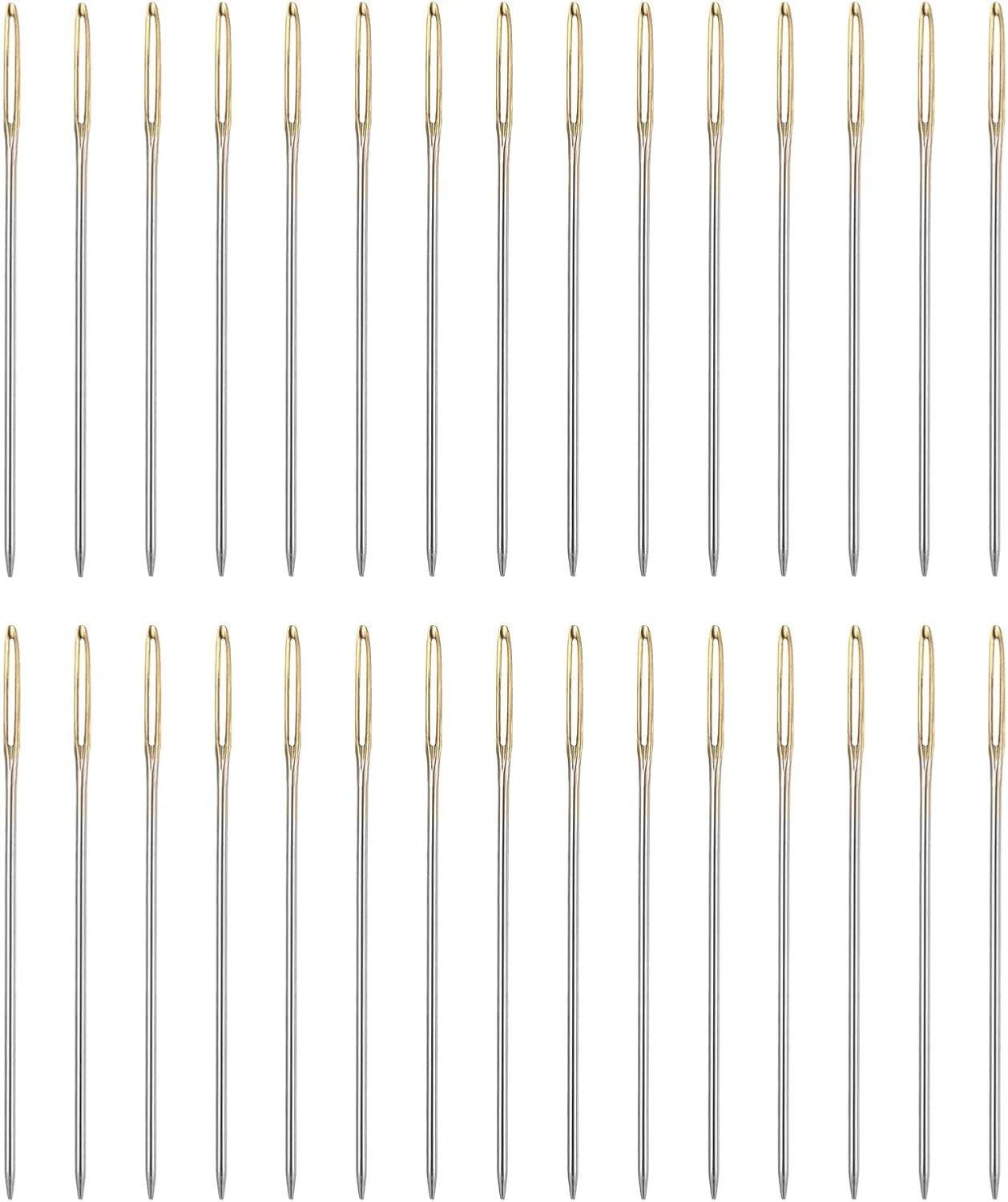 هارفینگتون 100 عدد سوزن روکش دوزی قطر 0.76 میلی متر طول 37 میلی متر (1.46 اینچ) سوزن های دستی دوخت بخیه چشم بزرگ استیل ضد زنگ برای چرم، ملیله دوزی، گلدوزی، تافتینگ، طلایی