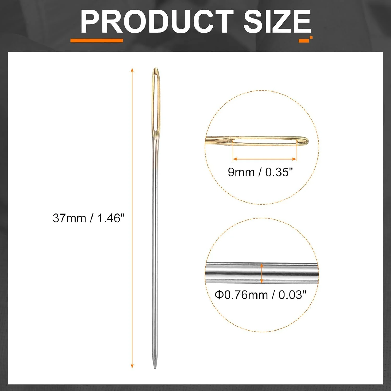 هارفینگتون 100 عدد سوزن روکش دوزی قطر 0.76 میلی متر طول 37 میلی متر (1.46 اینچ) سوزن های دستی دوخت بخیه چشم بزرگ استیل ضد زنگ برای چرم، ملیله دوزی، گلدوزی، تافتینگ، طلایی