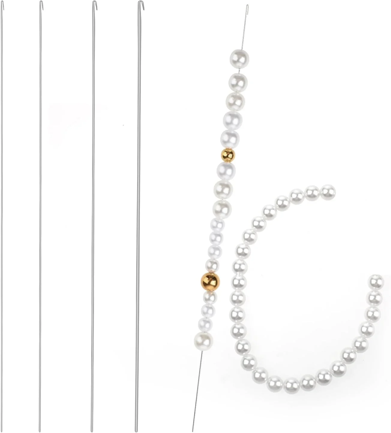 سوزن های مهره دوزی Hariendny، 4 عدد، سوزن های مهره دوزی گیره ای 6.7 اینچی برای ساخت جواهرات (4 عدد مستقیم/0.4|0.5|0.6|0.7 میلی متر)